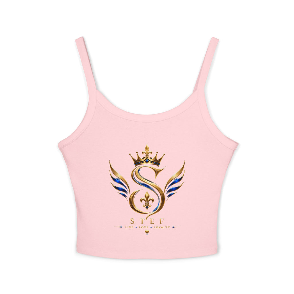 Crowned S Monogram Crop Tank Top — Gold & Blue Regal Spaghetti-Strap