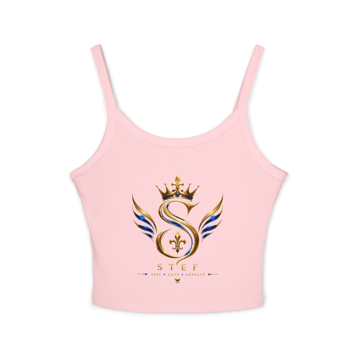Crowned S Monogram Crop Tank Top — Gold & Blue Regal Spaghetti-Strap