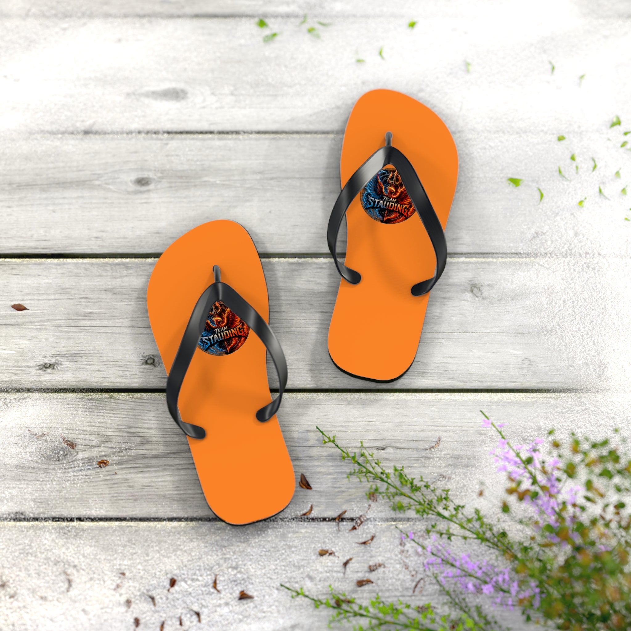 Orange Flip Flops with Small Tribal Sun Accent – Summer Beach Sandals