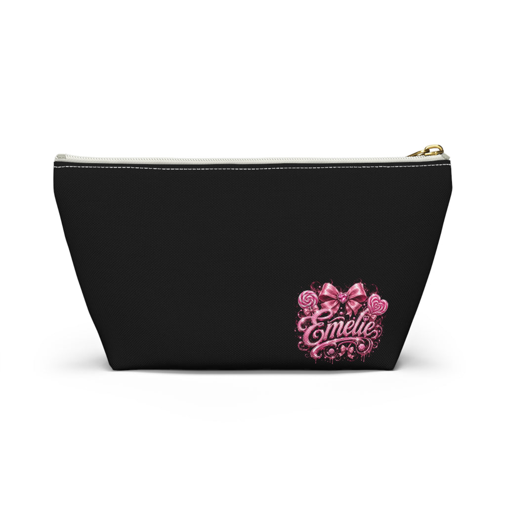 Personalized 'Emelie' Cosmetic Pouch — Pink Bow & Roses Accessory Bag