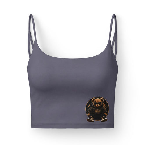 Bear Pocket Luxe Bra — Women's Cropped Strappy Bralette with Tiny Bear Graphic