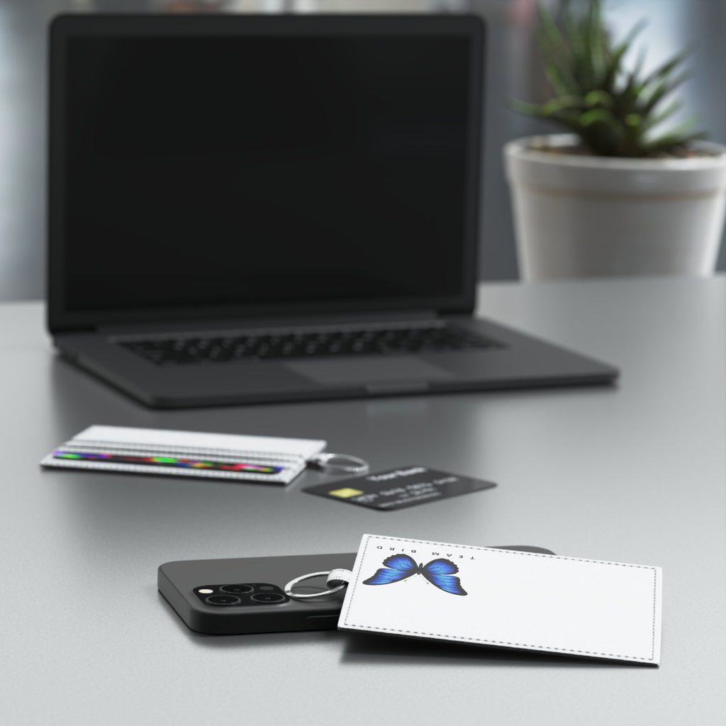 Blue Butterfly Saffiano Leather Card Holder — Team Bird RFID Card Case