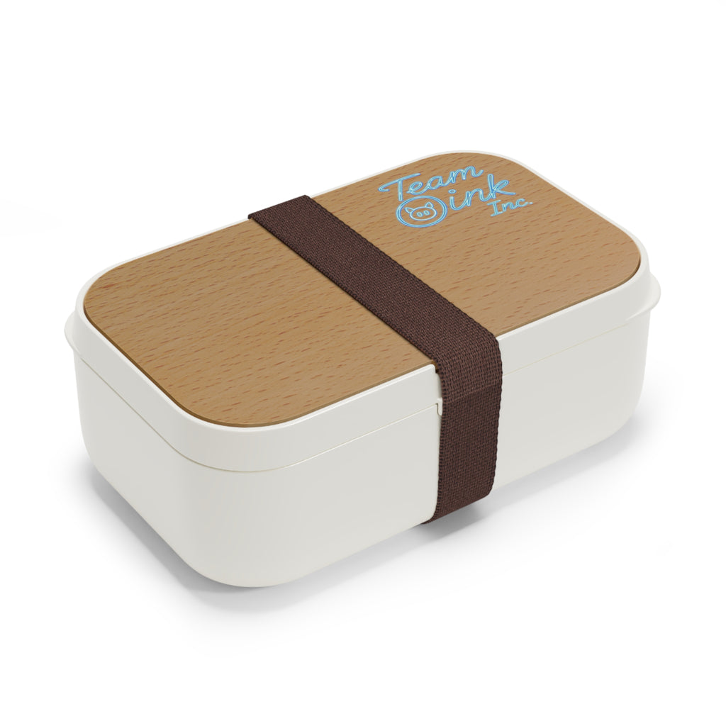 Wood Grain Bento Lunch Box — "Team Oink Inc." Logo Eco-Friendly Meal Container