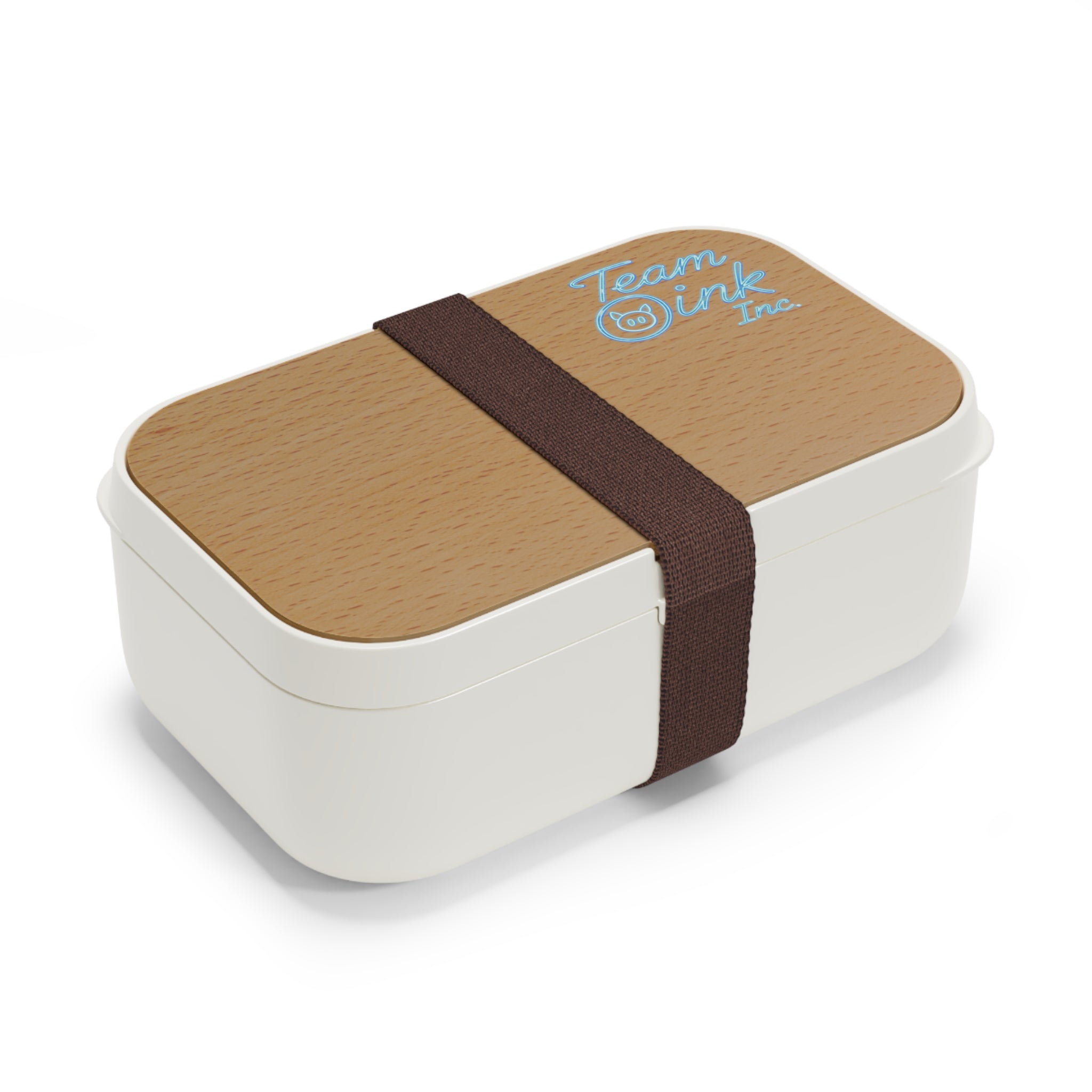 Wood Grain Bento Lunch Box — "Team Oink Inc." Logo Eco-Friendly Meal Container