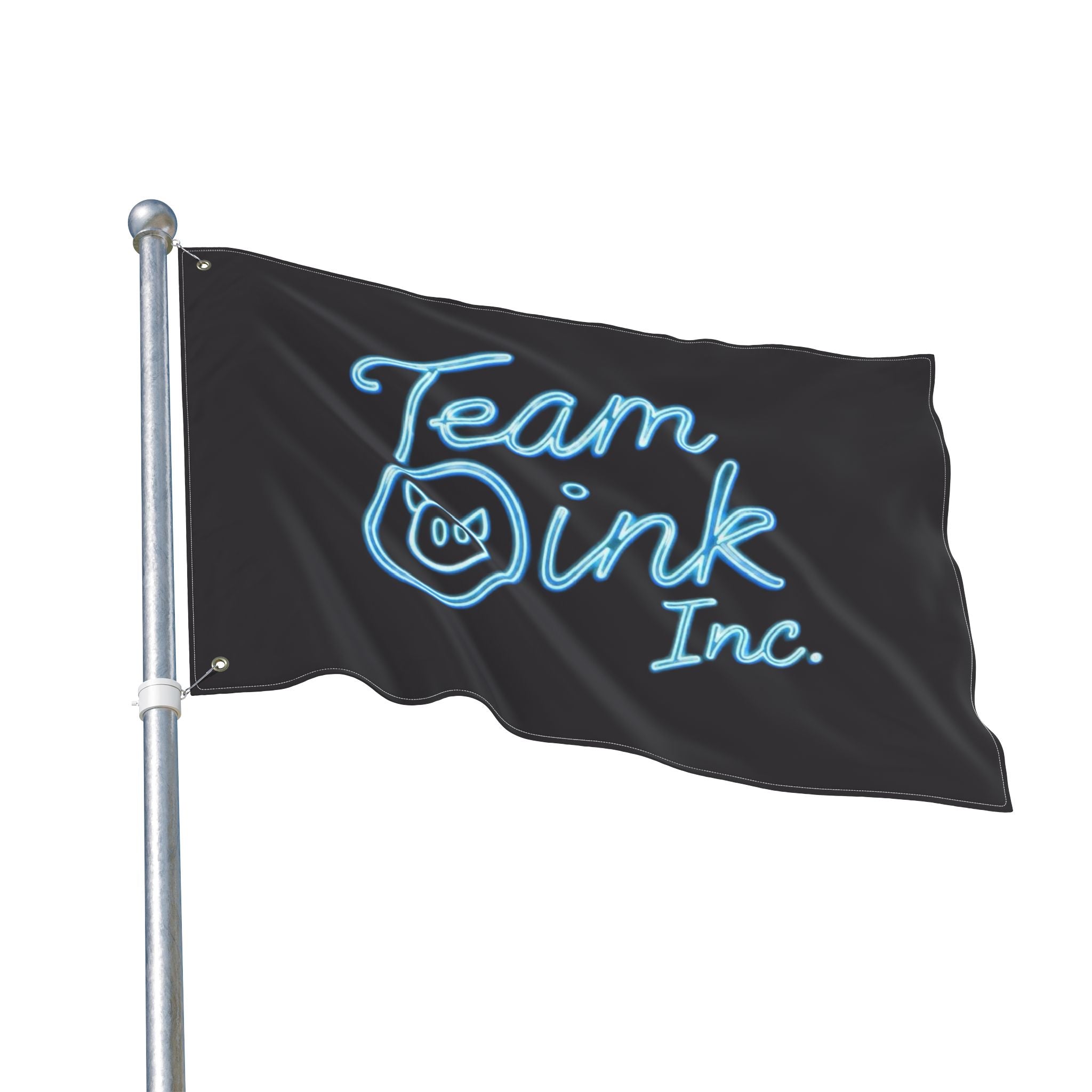 Team Oink Inc. Double-Sided Flag — Neon Script Pig Logo