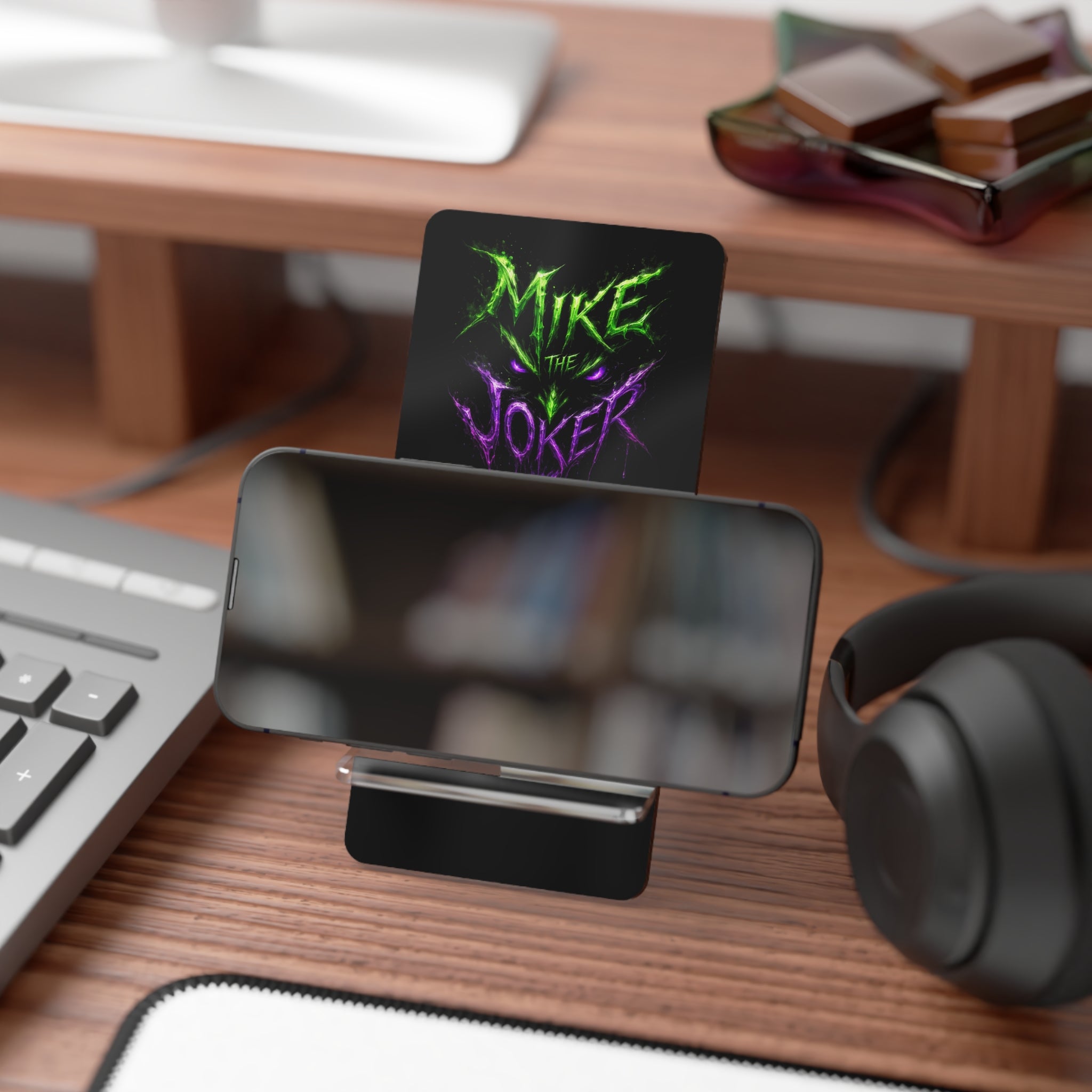 Phone Stand — 'Mike the Joker' Black Acrylic Mobile Display Stand