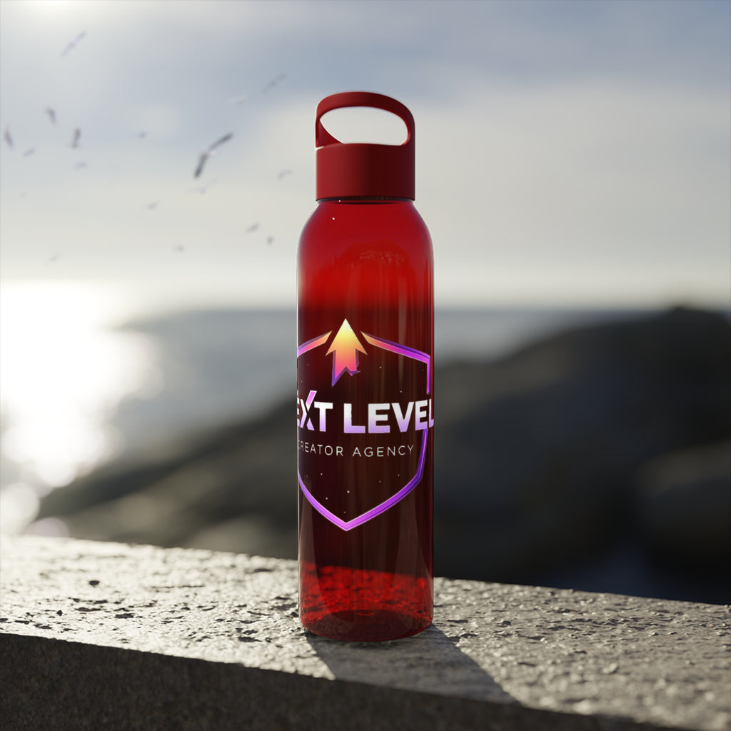 Sky Water Bottle — Clear Bottle with Gradient Arrow Logo (Next Level Creator Agency)