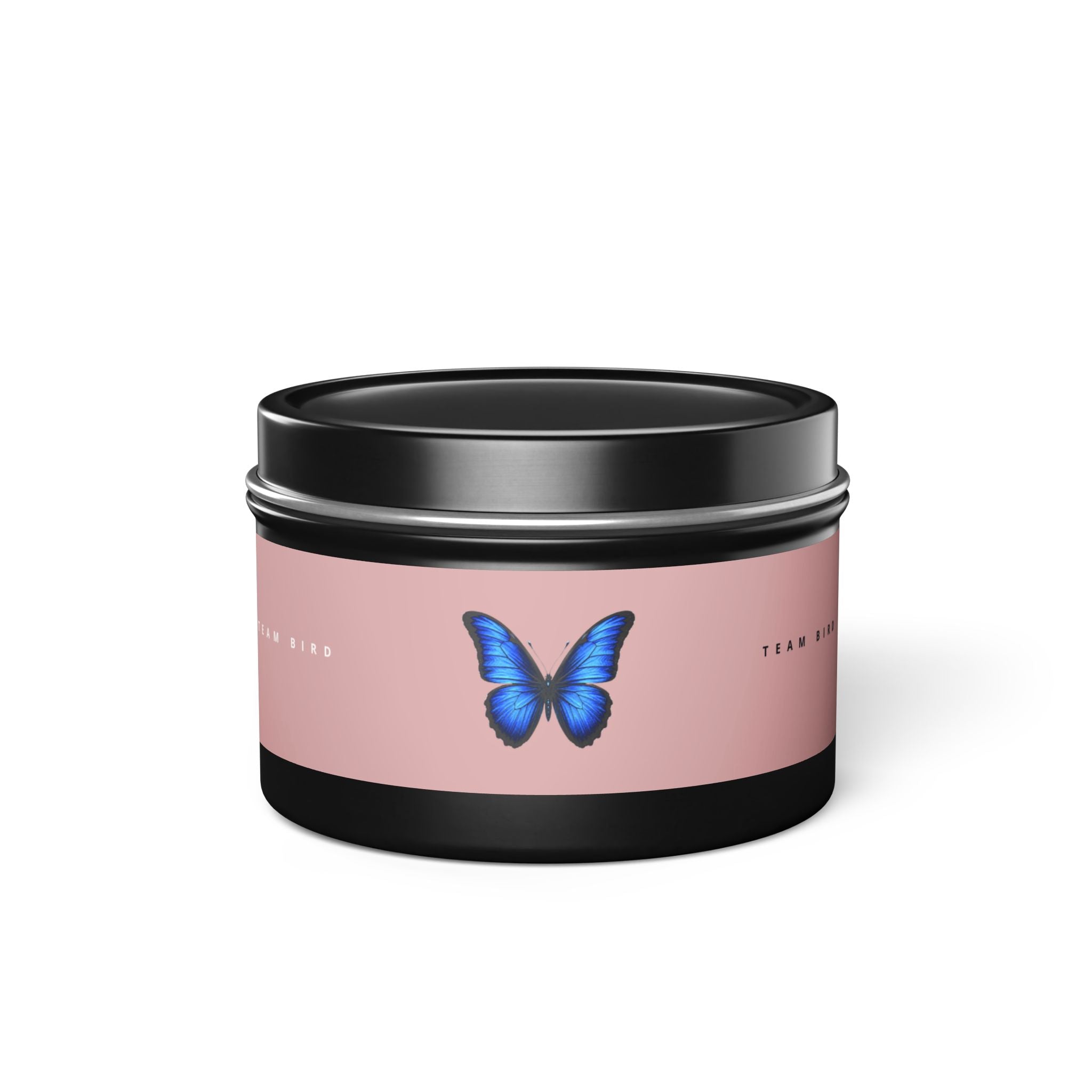 Butterfly Tin Candle — Floral & Vanilla Scented Travel Candle, 'Team Bird' Pink Label