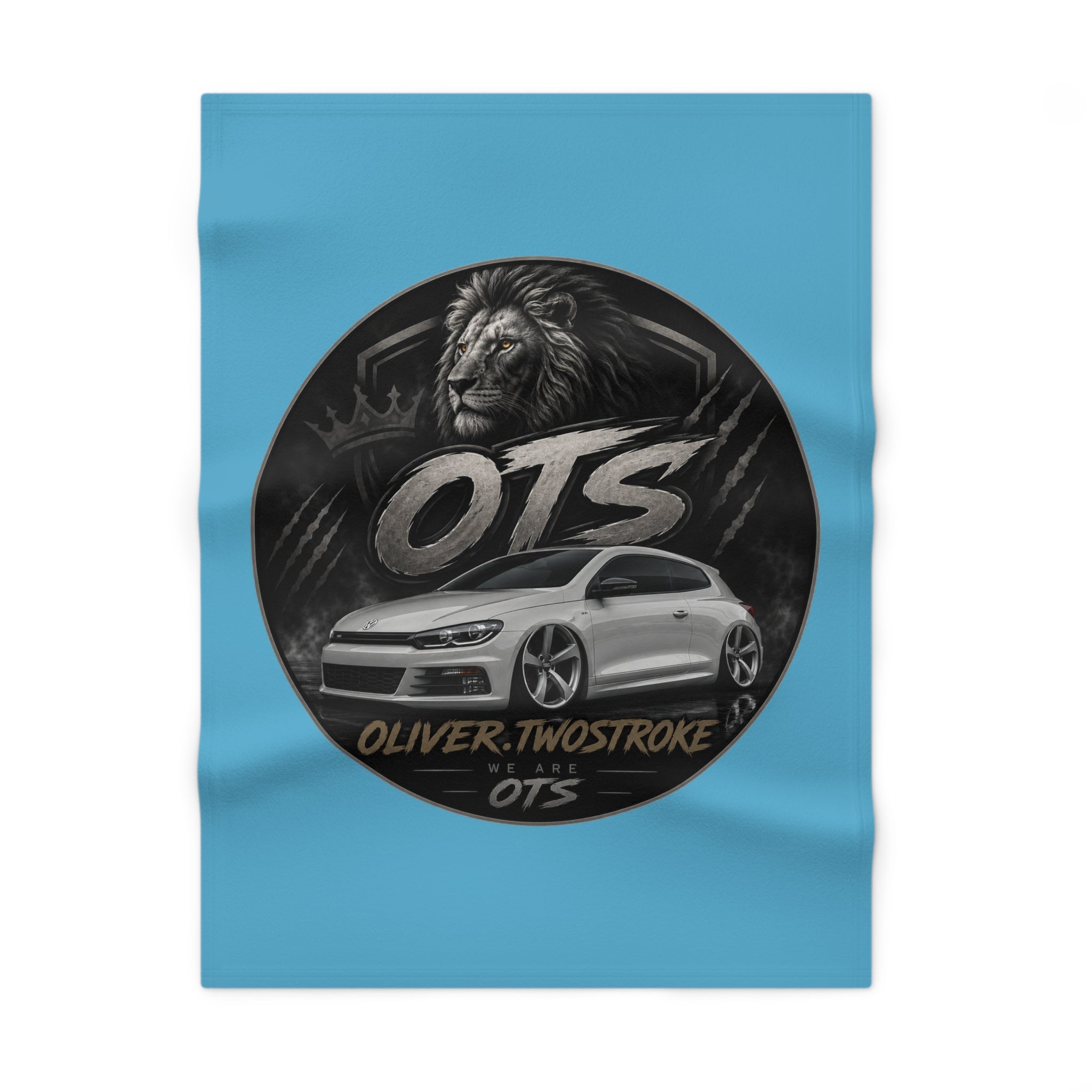 Custom OTS Lion & Car Baby Blanket - Soft Fleece Blue