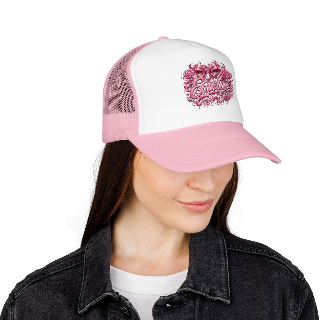 Trucker Hat — Pink Floral 'Enele' Bow Logo