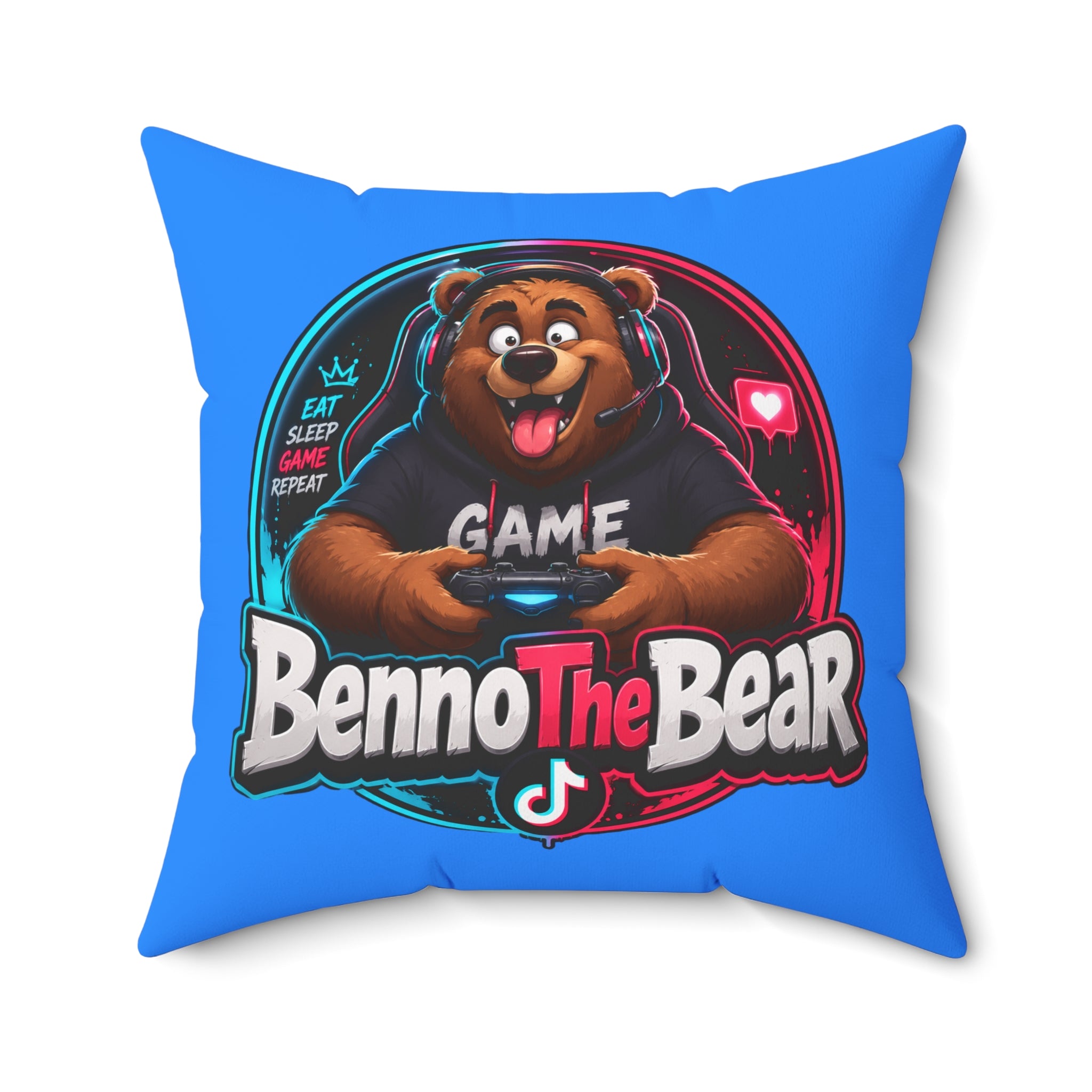 Benno The Bear Gaming Pillow — Cute Gamer Bear Decorative Throw Pillow