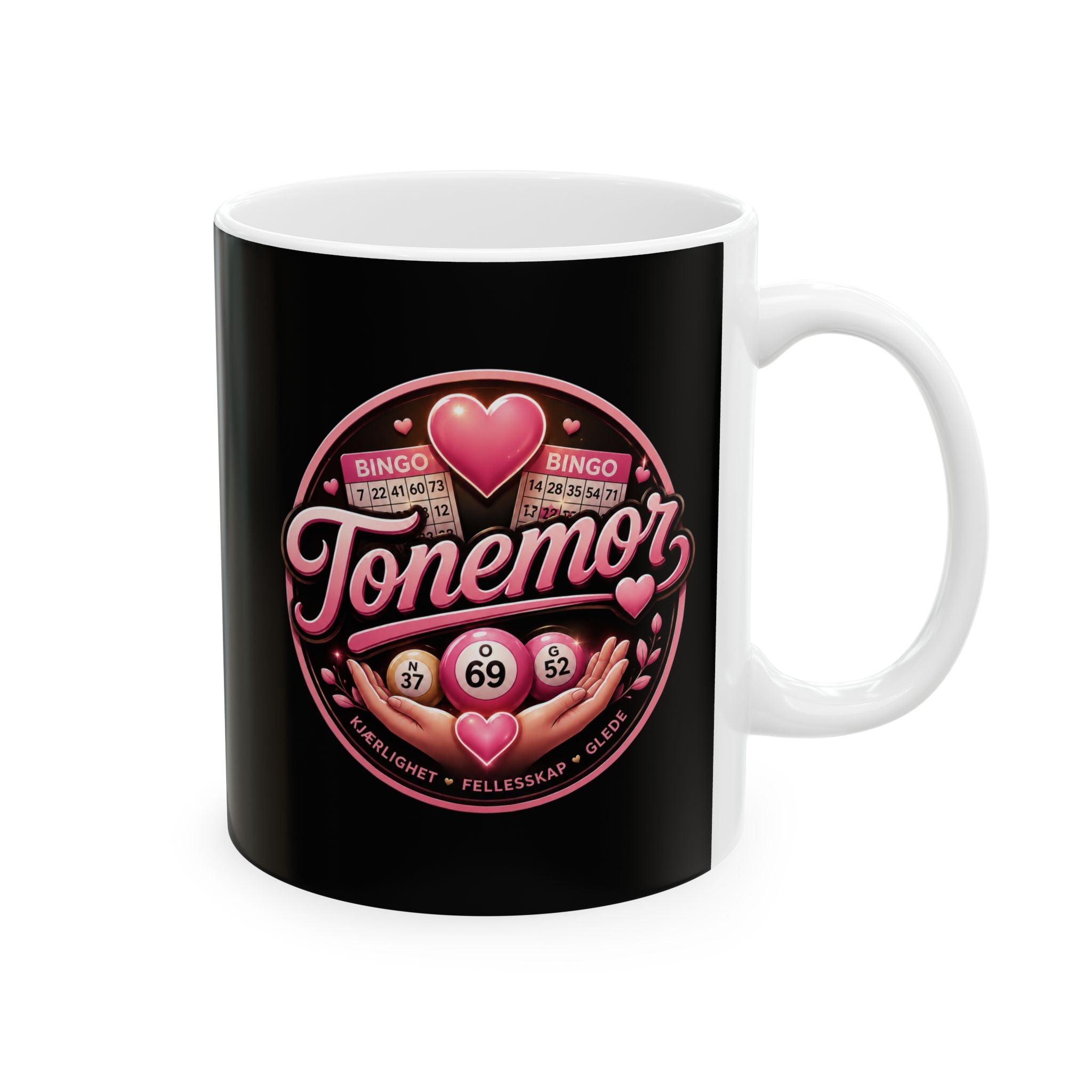 Bingo Tonemor Ceramic Mug — Pink Heart Bingo Lover Gift (11oz/15oz)
