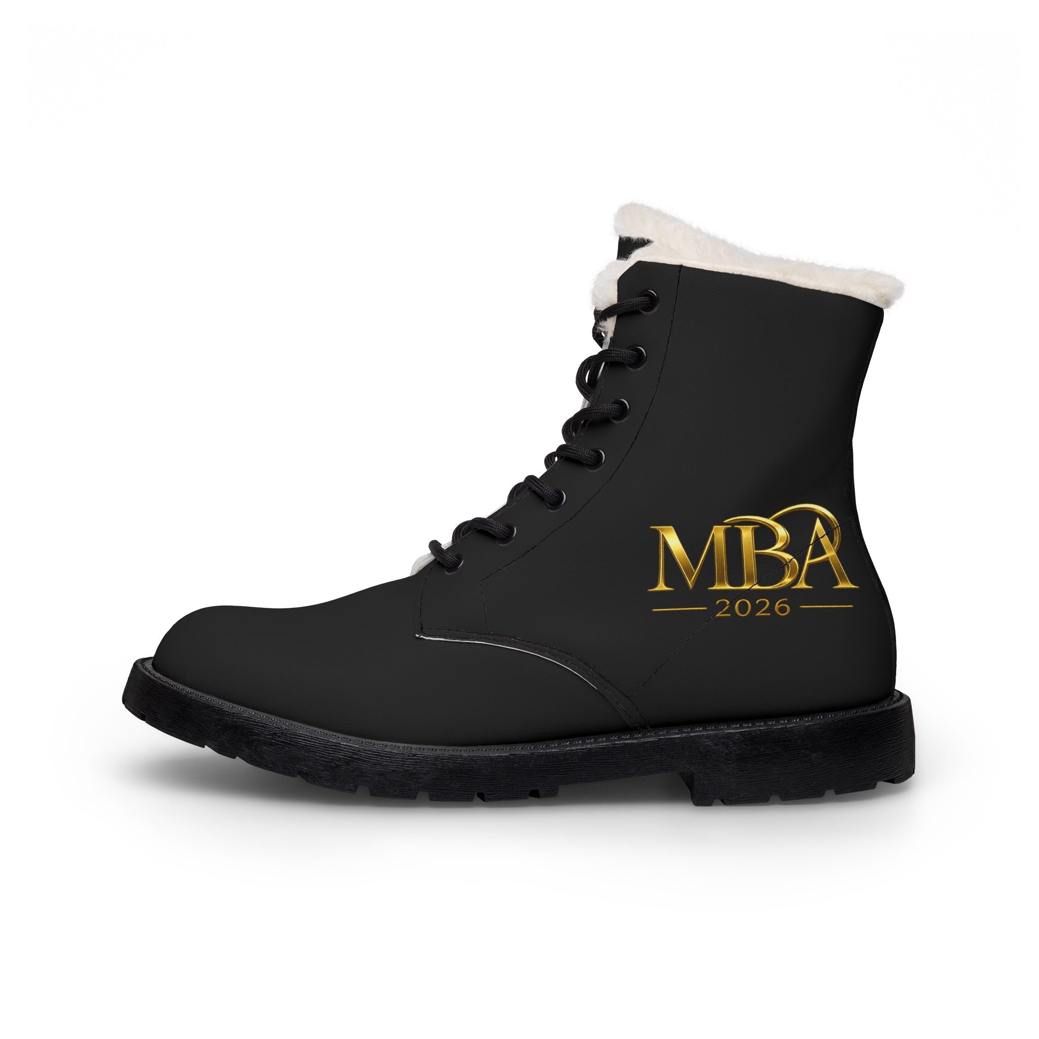 Women's Fur-Lined Leather Boots — Embroidered "MBA 2026" Ankle Boots
