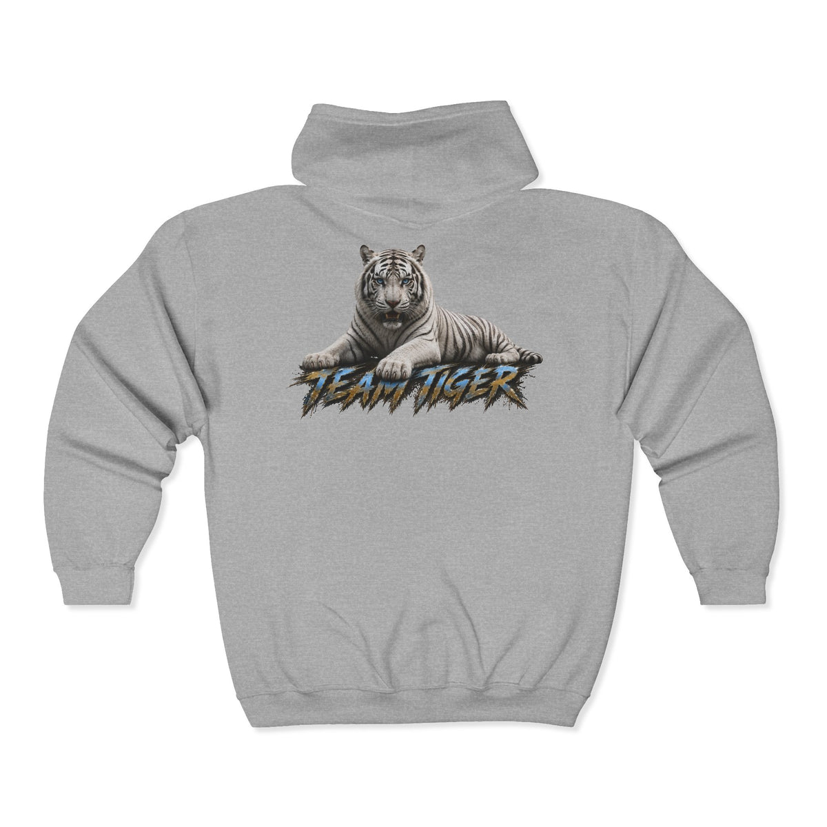 Team Tiger Zip-Up Hoodie — Retro Graphic White Tiger Back Print
