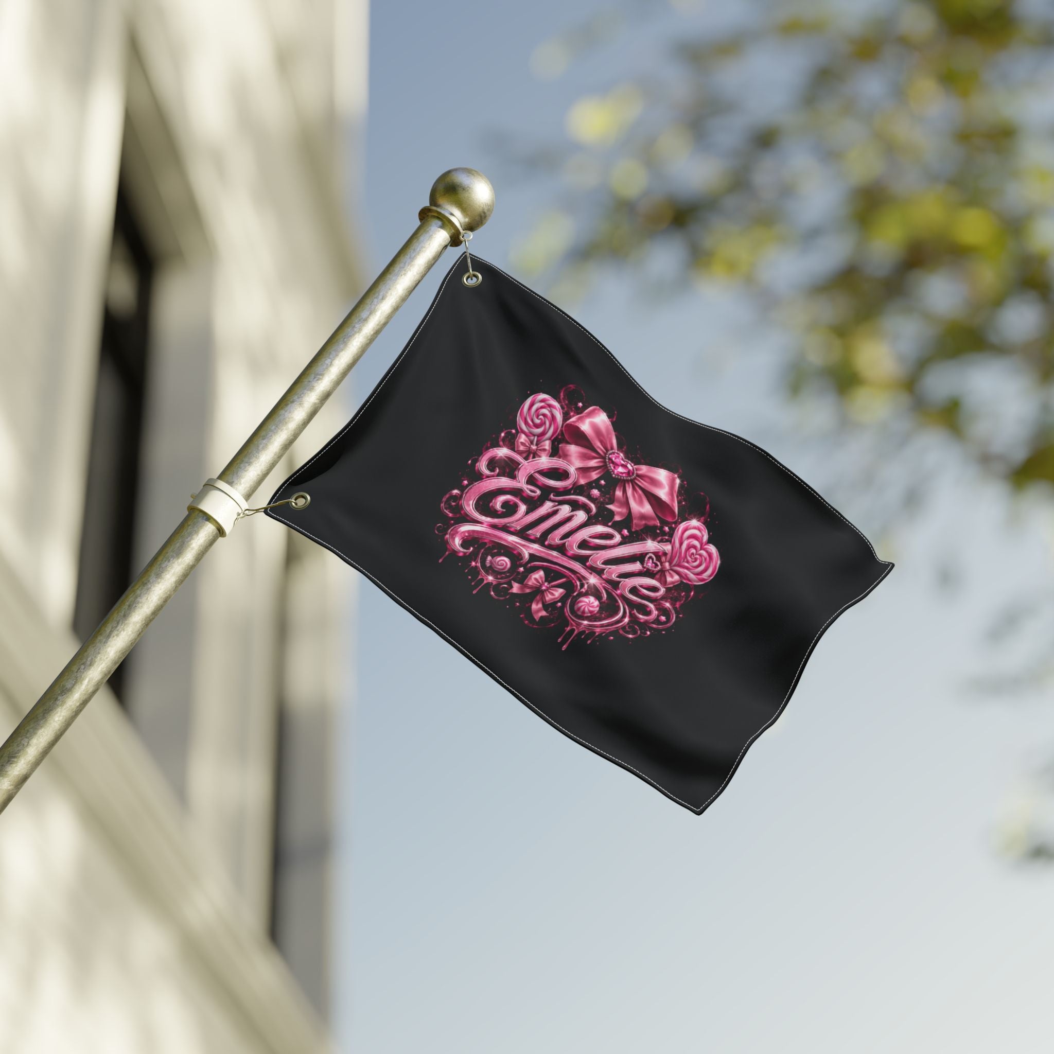 Personalized Pink Candy Name Flag — 'Emelie' Double-Sided Decorative Banner