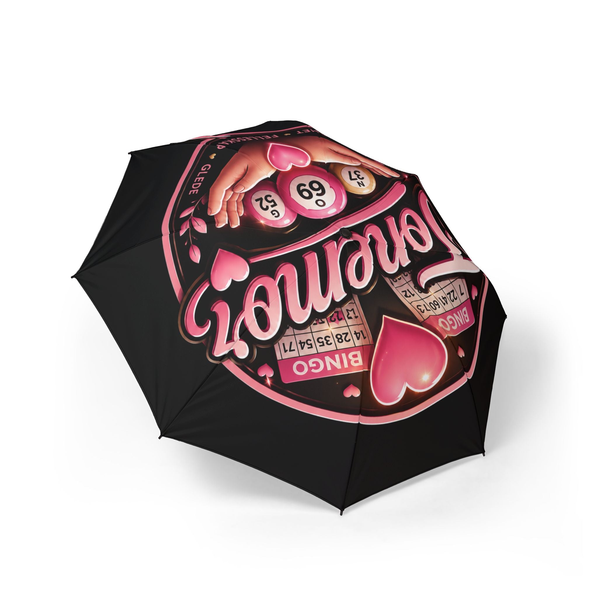 Bingo Lovers Foldable Umbrella — Pink Retro Bingo Heart Design