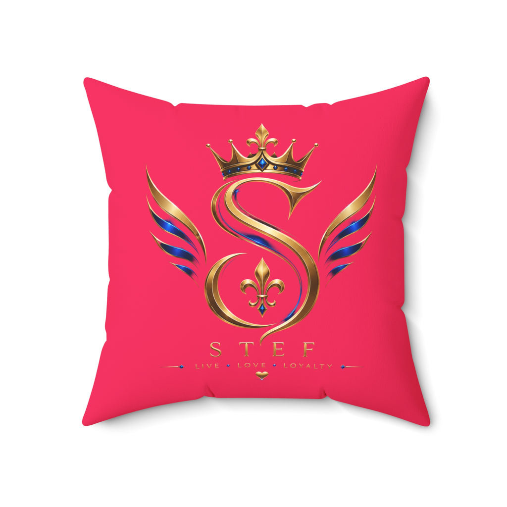 Monogram Crown Pillow — Personalized 'STEF' Gold Emblem Accent Cushion