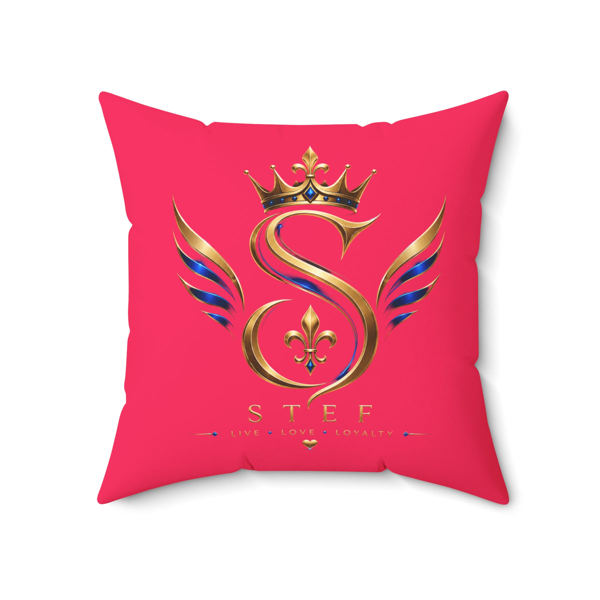 Monogram Crown Pillow — Personalized 'STEF' Gold Emblem Accent Cushion