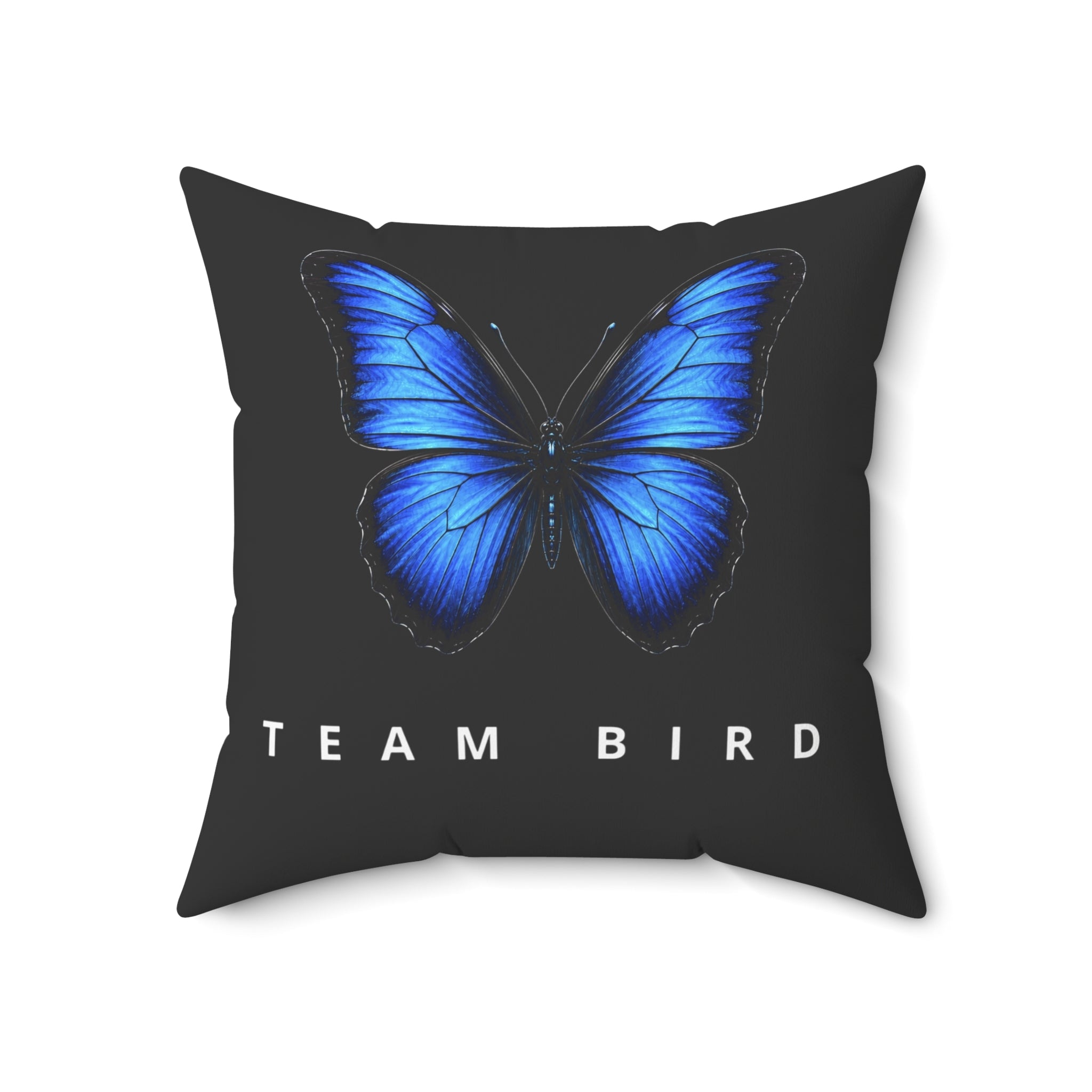 Blue Butterfly 'Team Bird' Throw Pillow — Decorative Polyester Accent Cushion