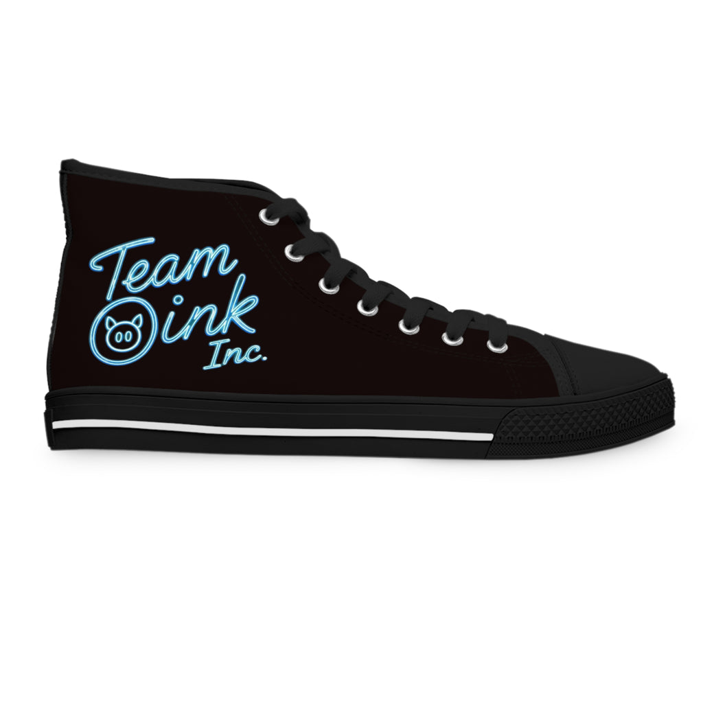 Women's High Top Sneakers — Retro Black Canvas with 'Team Pink Inc.' Script