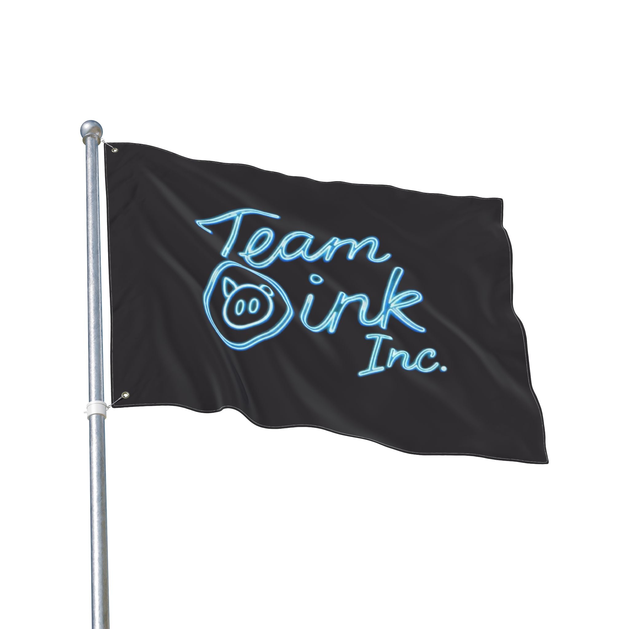 Team Oink Inc. Double-Sided Flag — Neon Script Pig Logo
