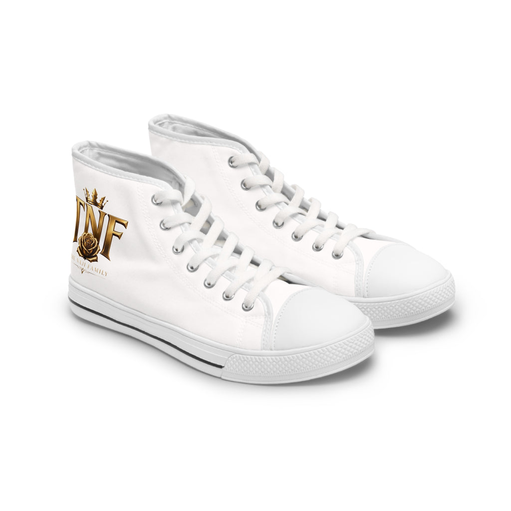 High Top Sneakers — "Divine" Gold Script Rose Graphic