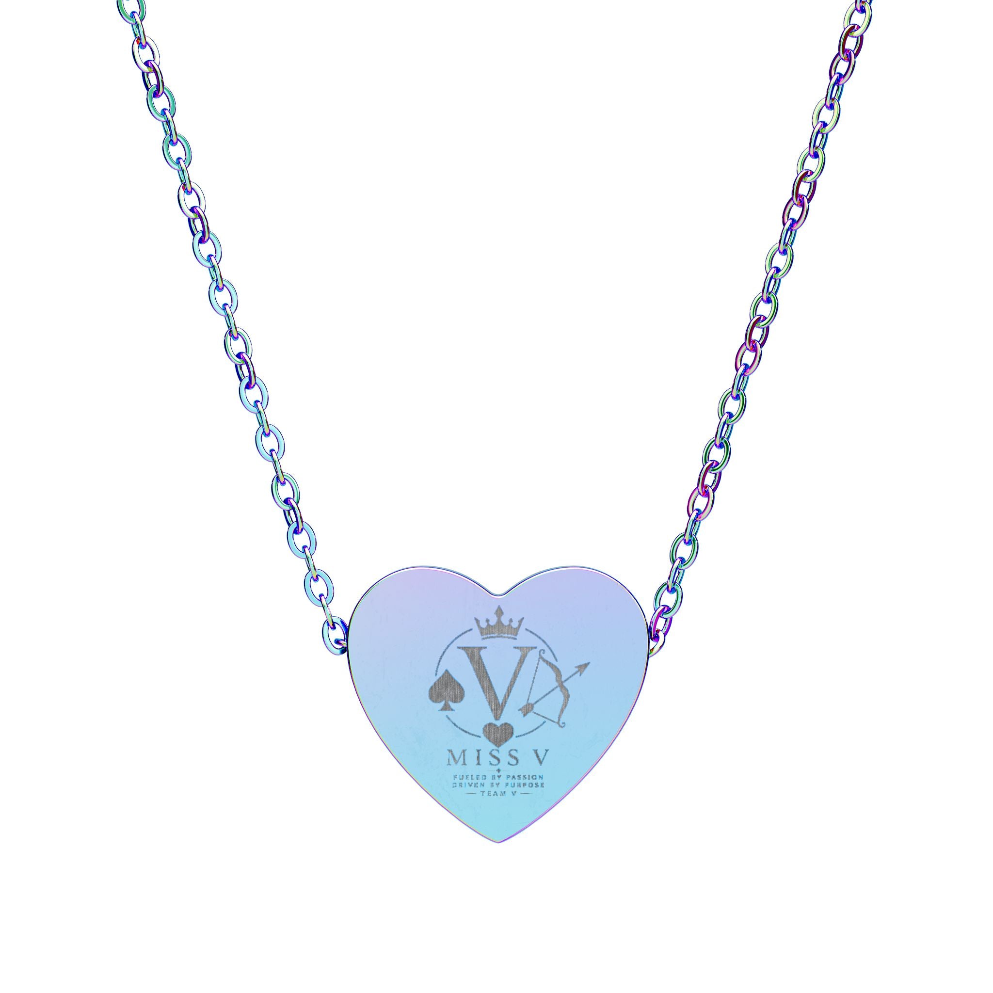Miss V Engraved Heart Necklace — Personalized Crown & Initial Pendant
