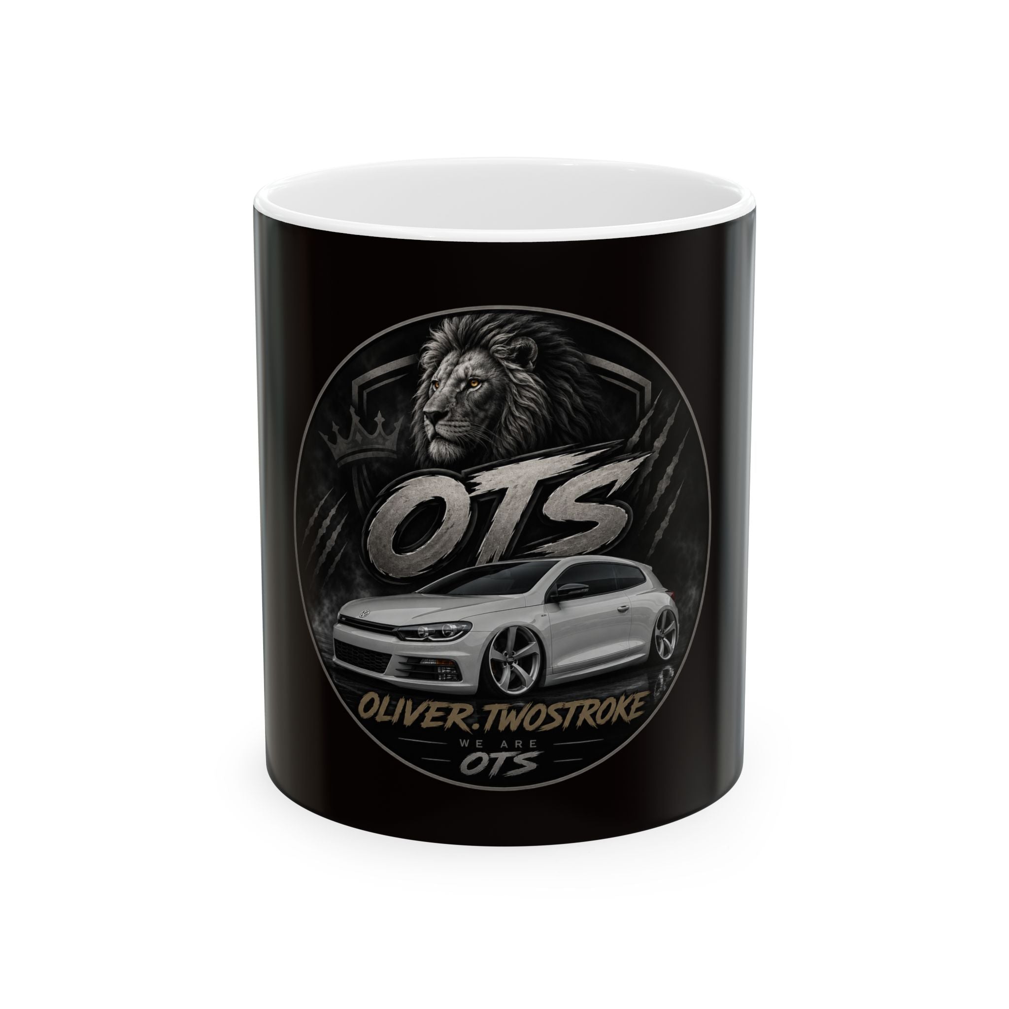 OTS Lion Car Ceramic Mug — Oliver TwoStroke 11oz/15oz Coffee Cup