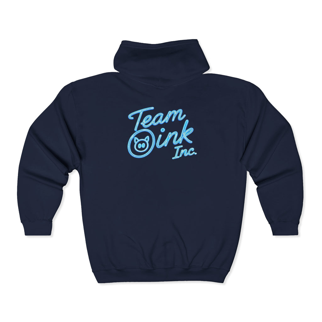 Team Ink Inc. Full-Zip Hoodie — Retro Script Logo Zip-Up Sweatshirt