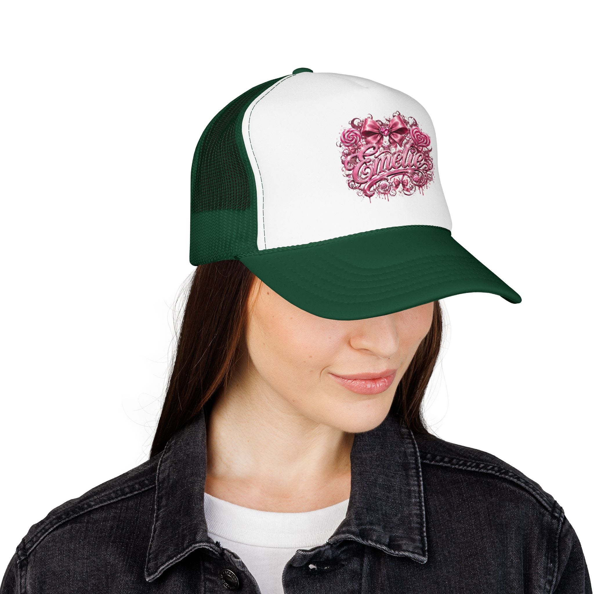 Trucker Hat — Pink Floral 'Enele' Bow Logo
