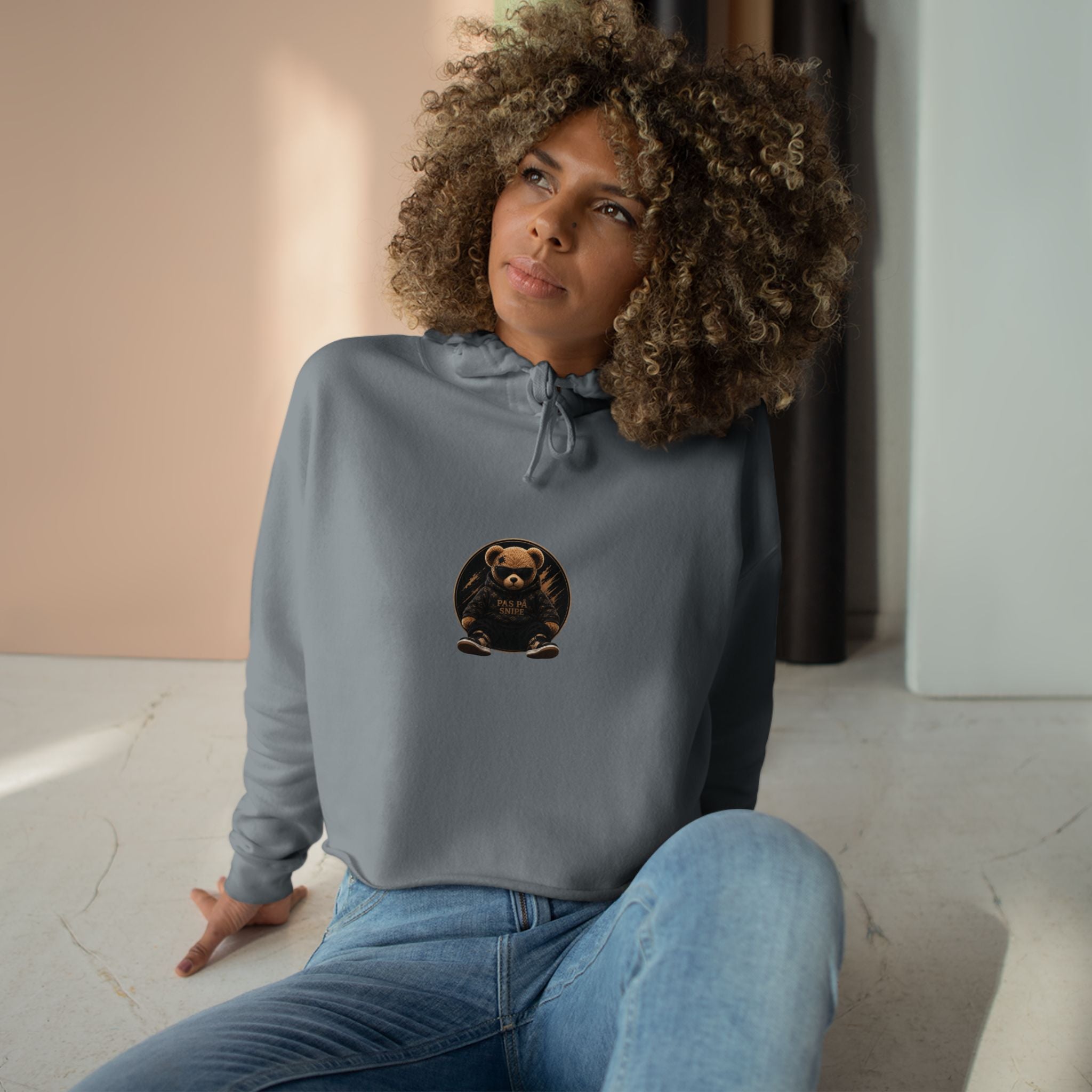Teddy Bear Crop Hoodie — 'Kiss Me I'm Yours' Cute Graphic Cropped Hoodie