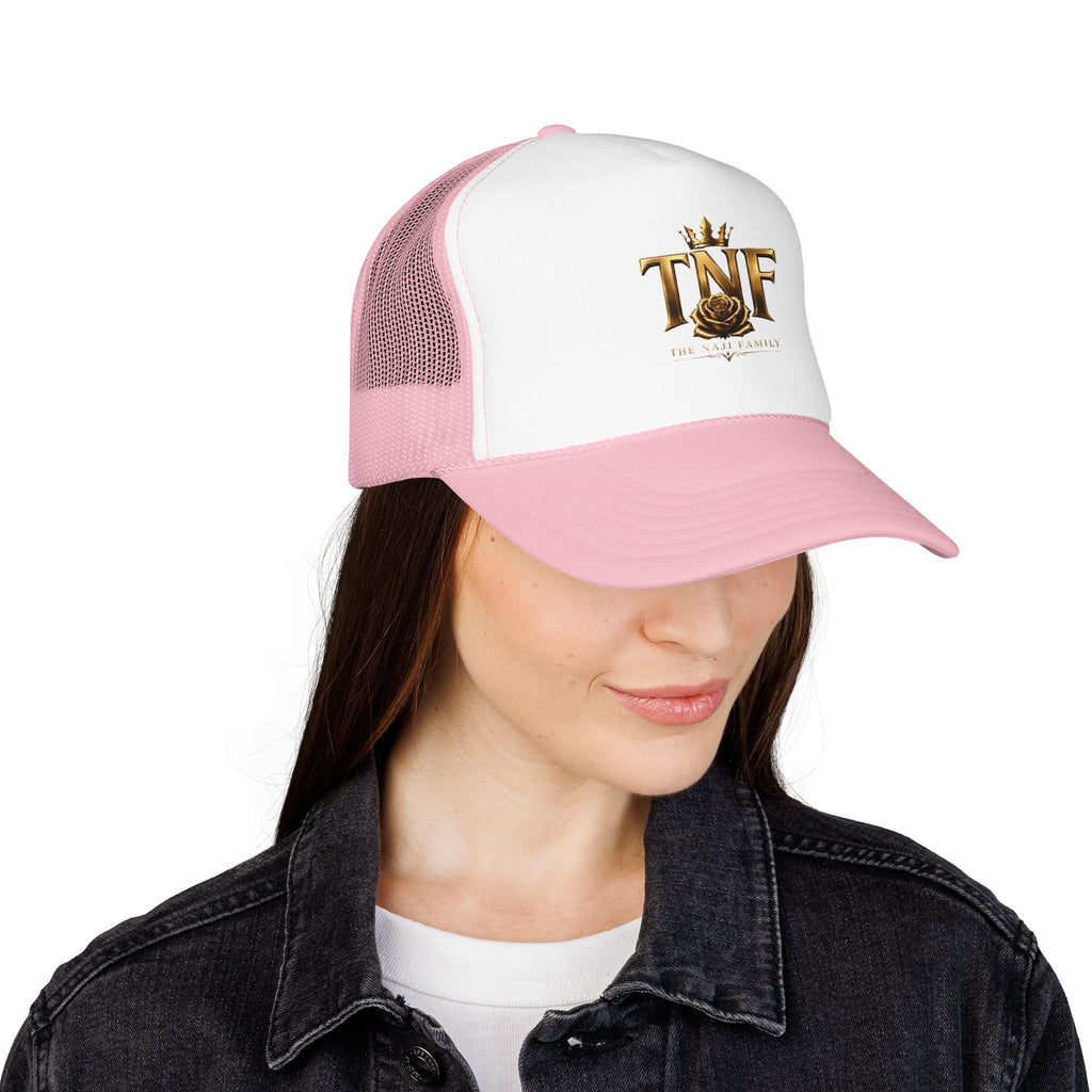 TNF Gold Rose Trucker Hat — The Dark Family Logo Foam Cap