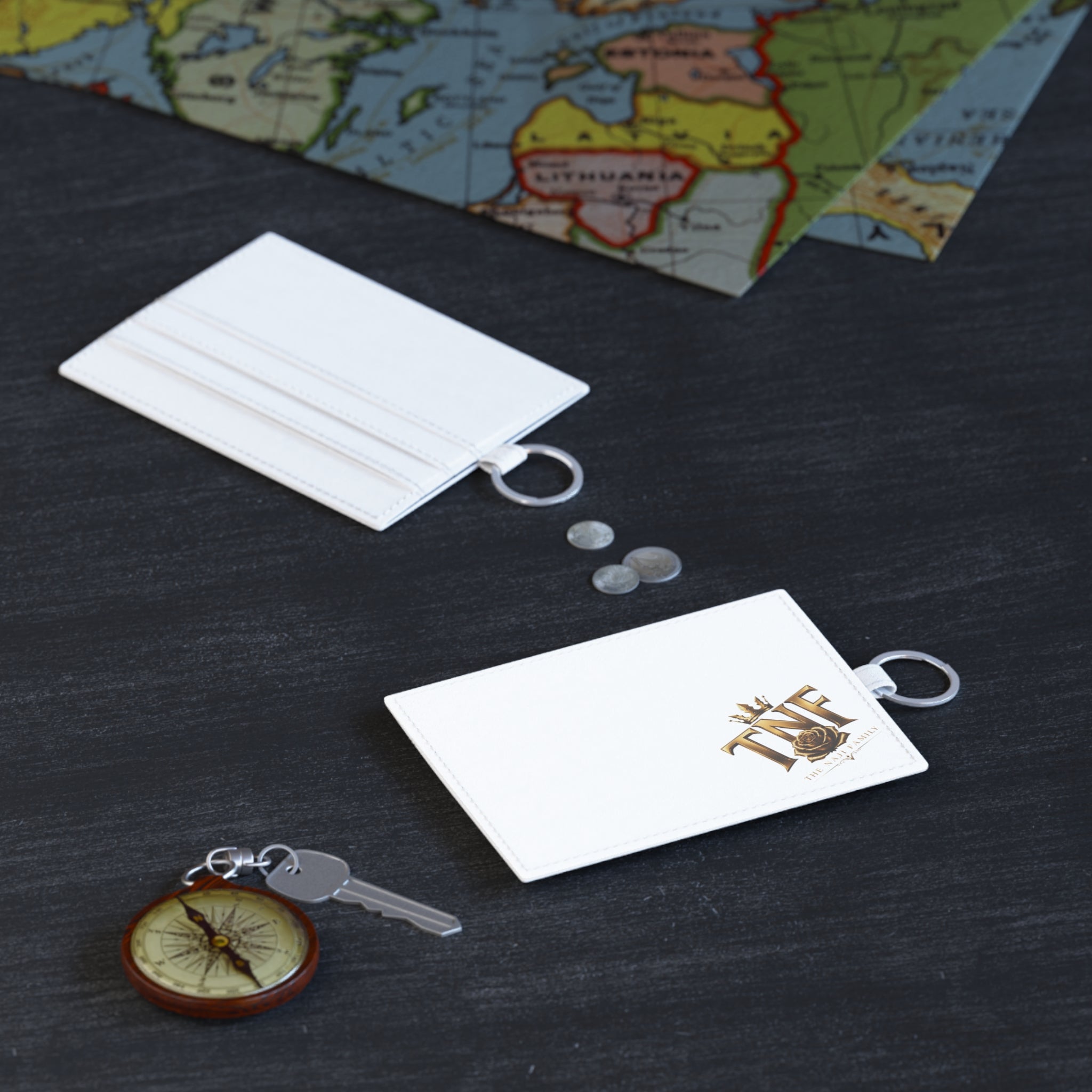 Saffiano Leather Card Holder — Gold TNF Crown Logo Slim Wallet