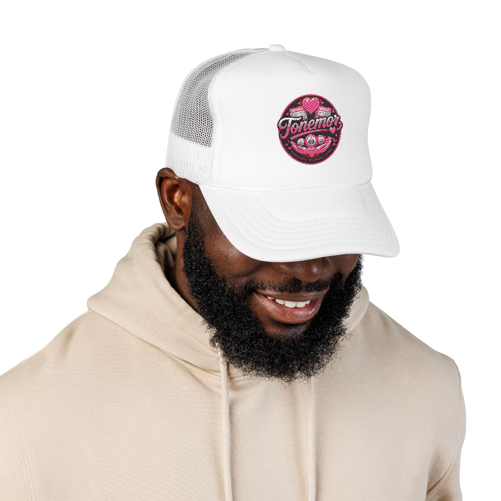 Foam Trucker Hat — Pink Glitter "Tenerme" Heart Patch Cap
