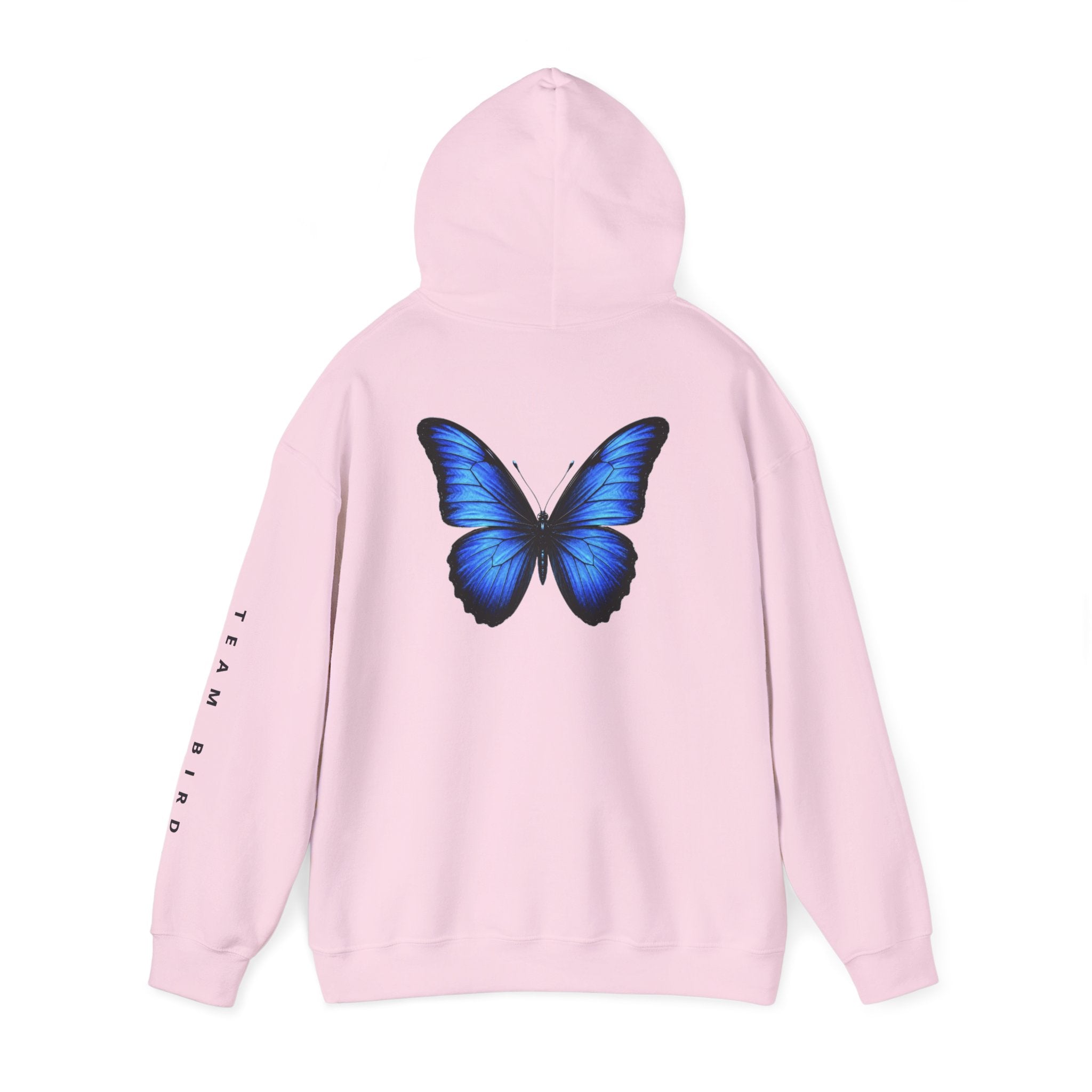 Butterfly Hoodie — "Team Bird" Blue Butterfly Graphic Hooded Sweatshirt