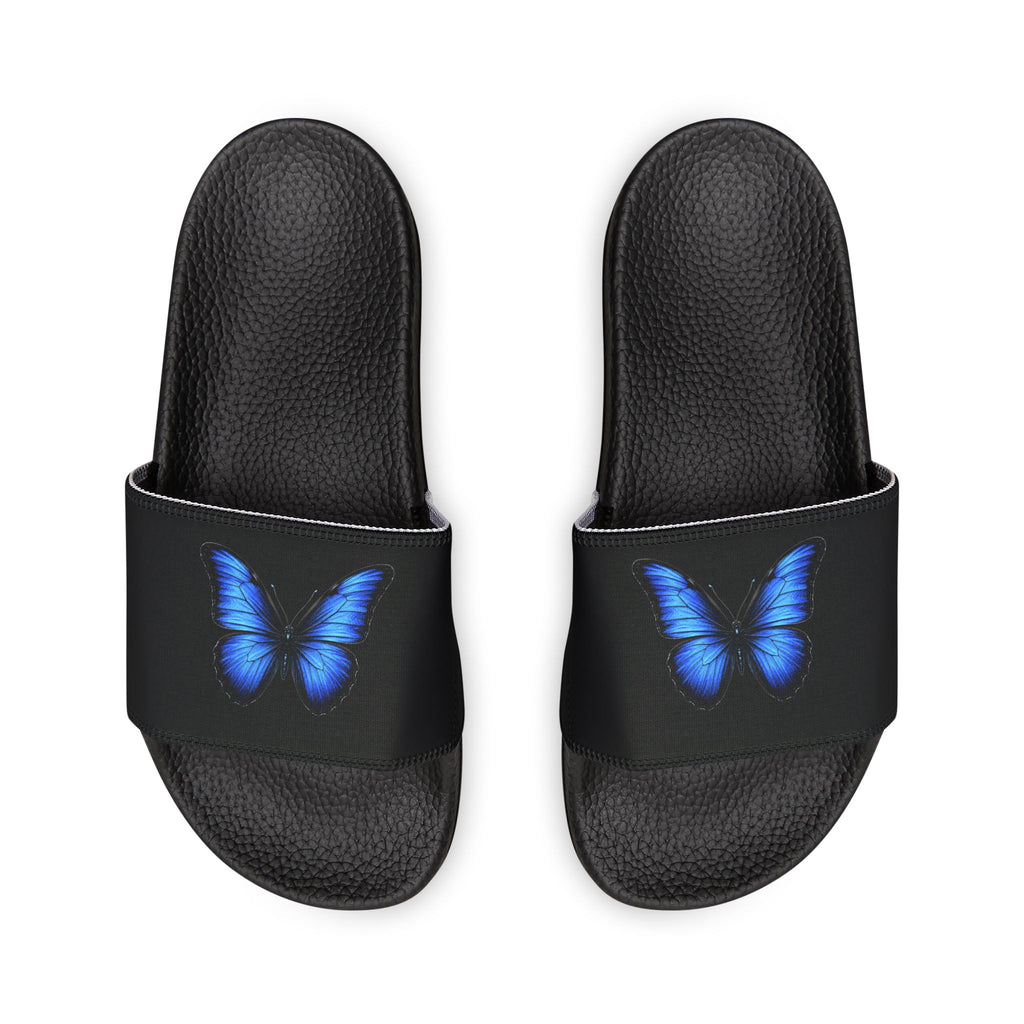 Men's Butterfly Slide Sandals — Blue Neon Wing Removable-Strap Slides