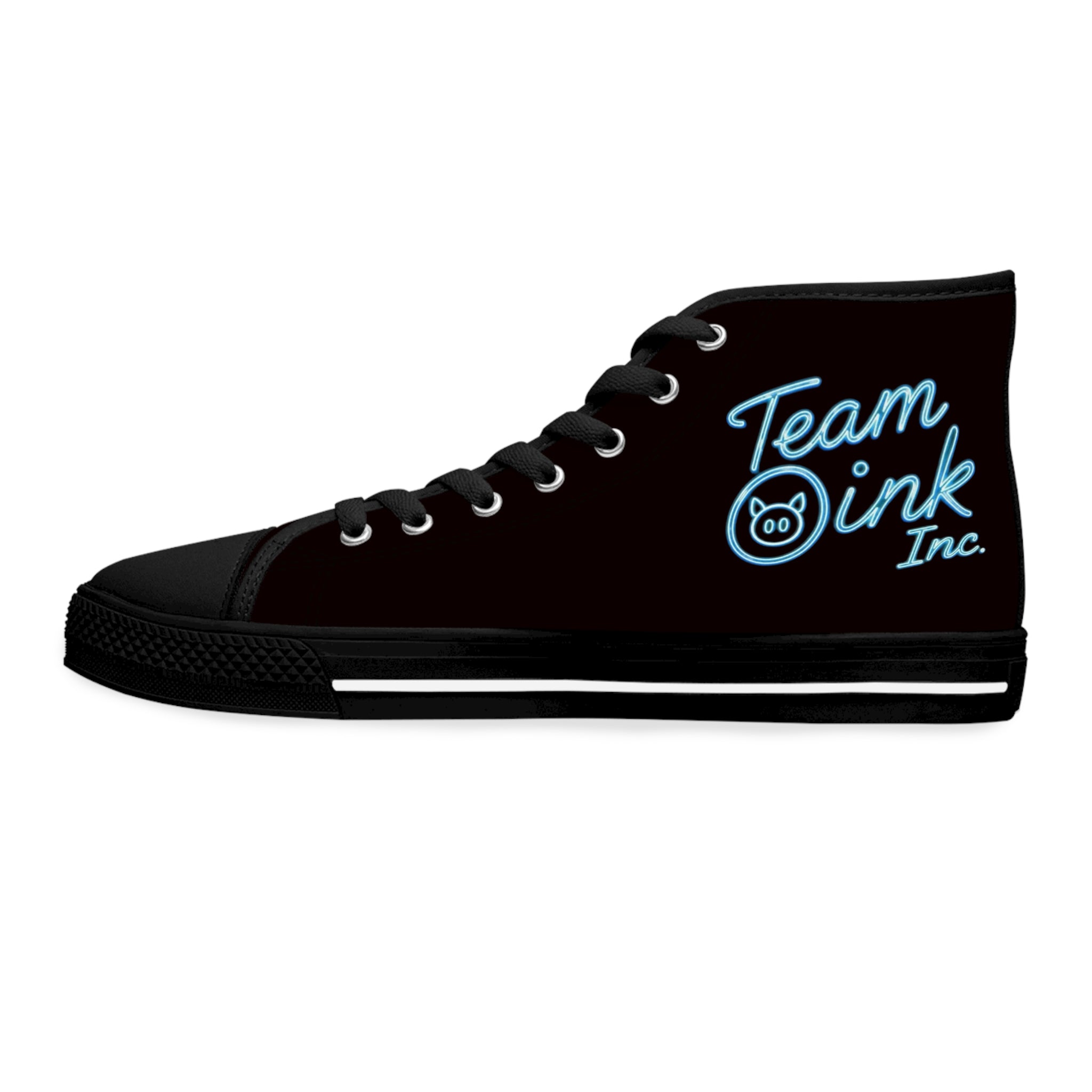 Women's High Top Sneakers — Retro Black Canvas with 'Team Pink Inc.' Script