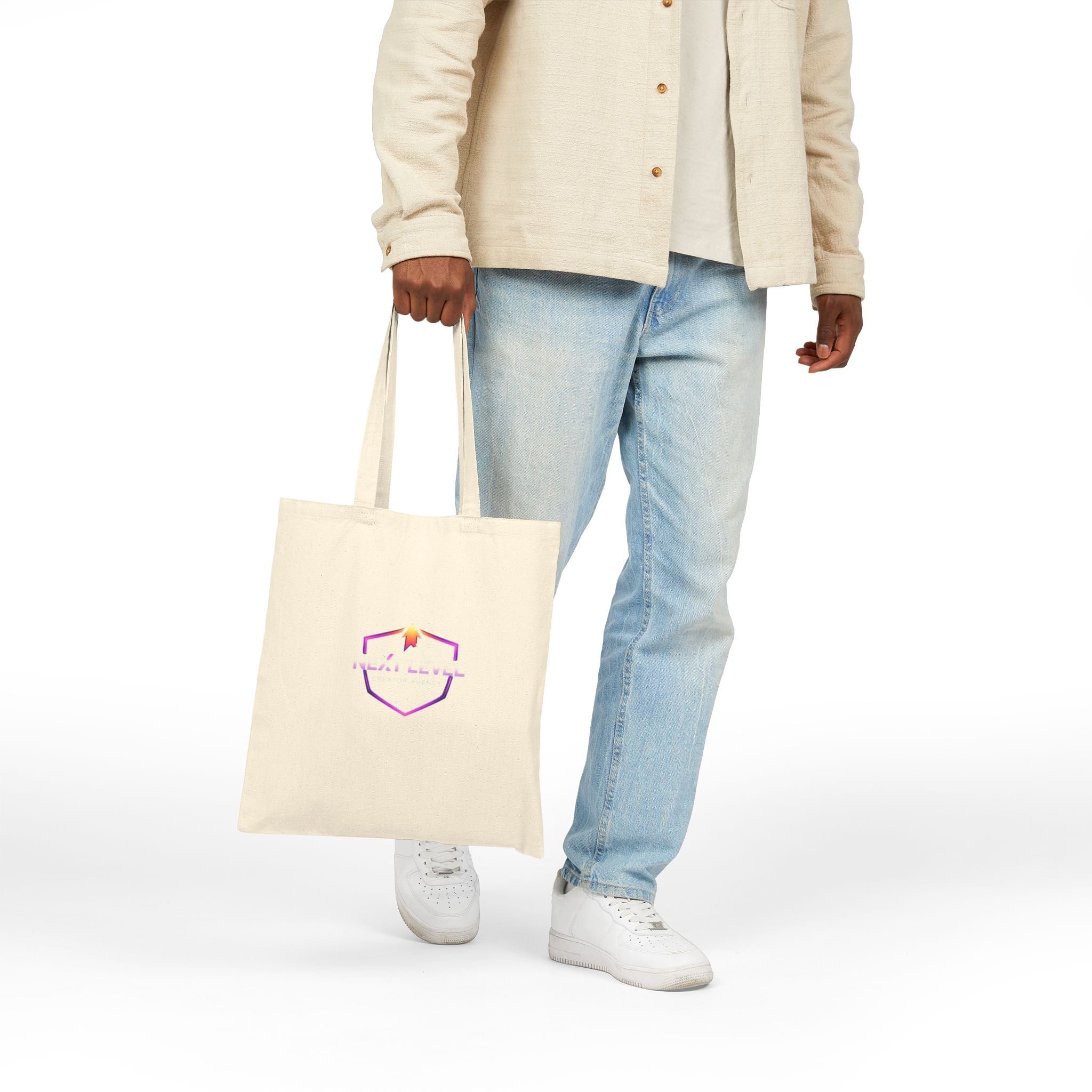 Next Level Tote Bag — Minimal Hexagon Logo with Sunset Accent
