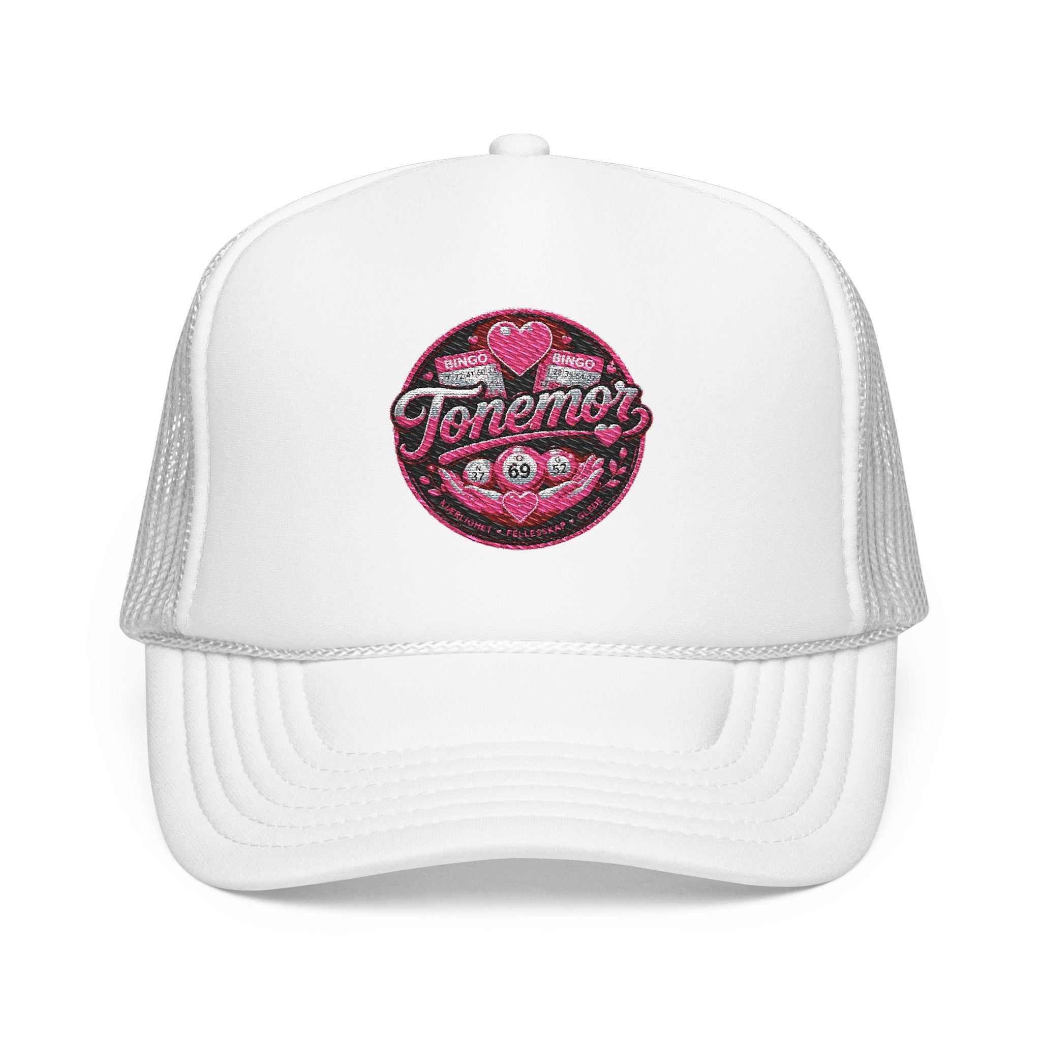 Foam Trucker Hat — Pink Glitter "Tenerme" Heart Patch Cap