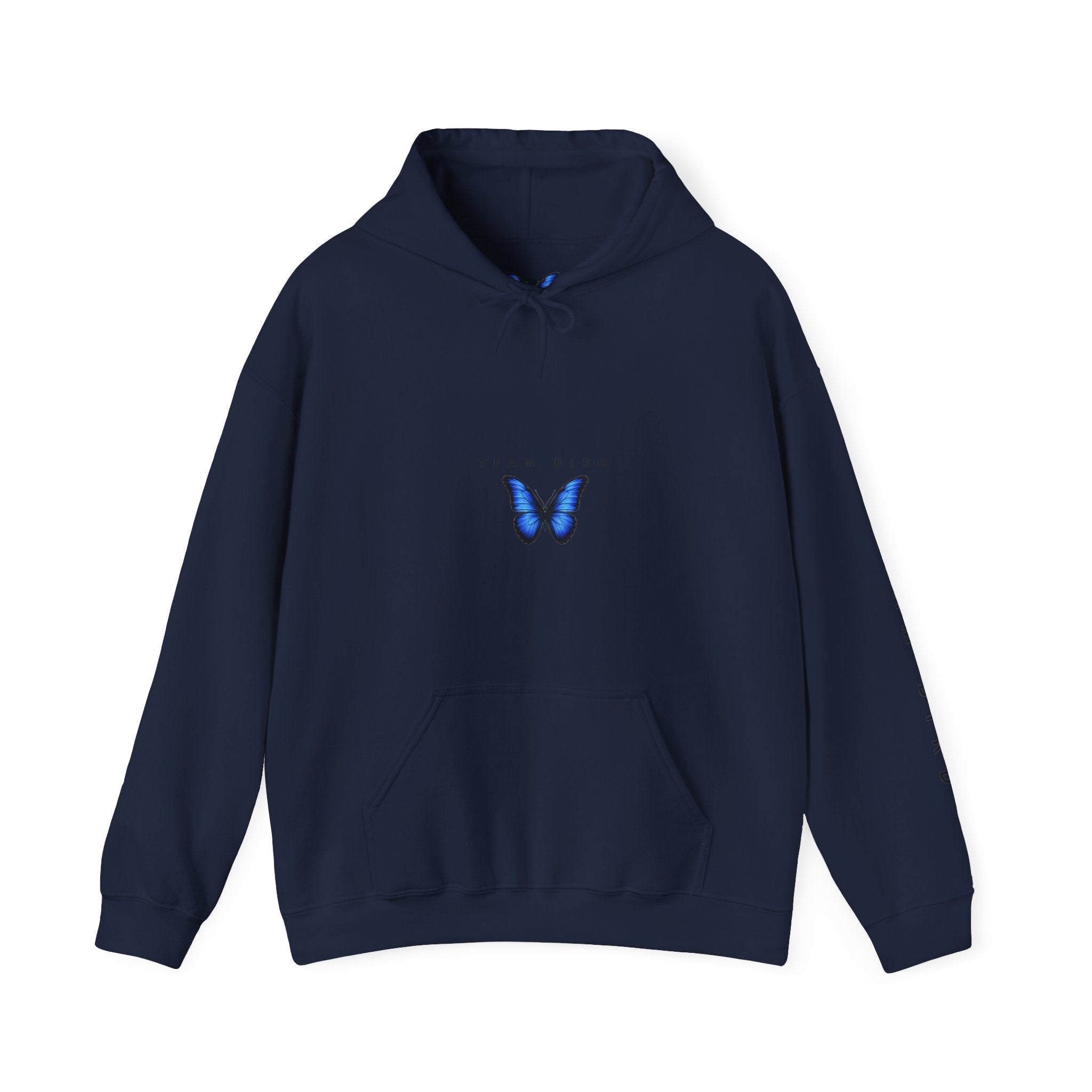 Butterfly Hoodie — "Team Bird" Blue Butterfly Graphic Hooded Sweatshirt
