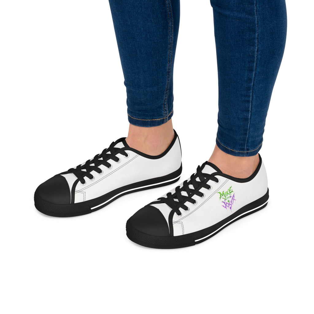 Floral Vibes Low Top Sneakers – Women's White Canvas Shoes with Purple Blossom Accent