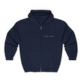 Blue Butterfly Zip Hoodie — "Team Bird" Minimal Front Logo, Vibrant Back Graphic