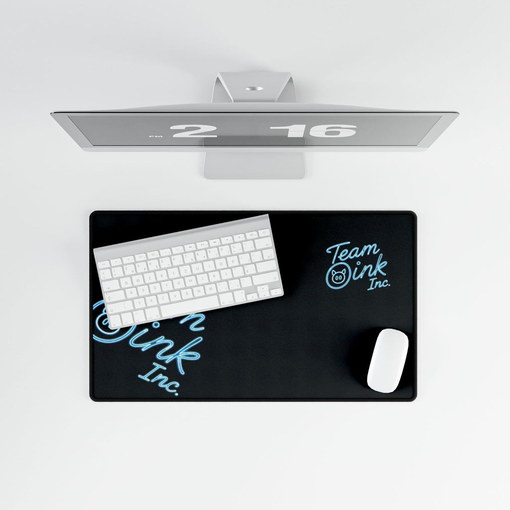 Team Oink Inc. Neon Logo Desk Mat — Large Gaming/Work Mousepad