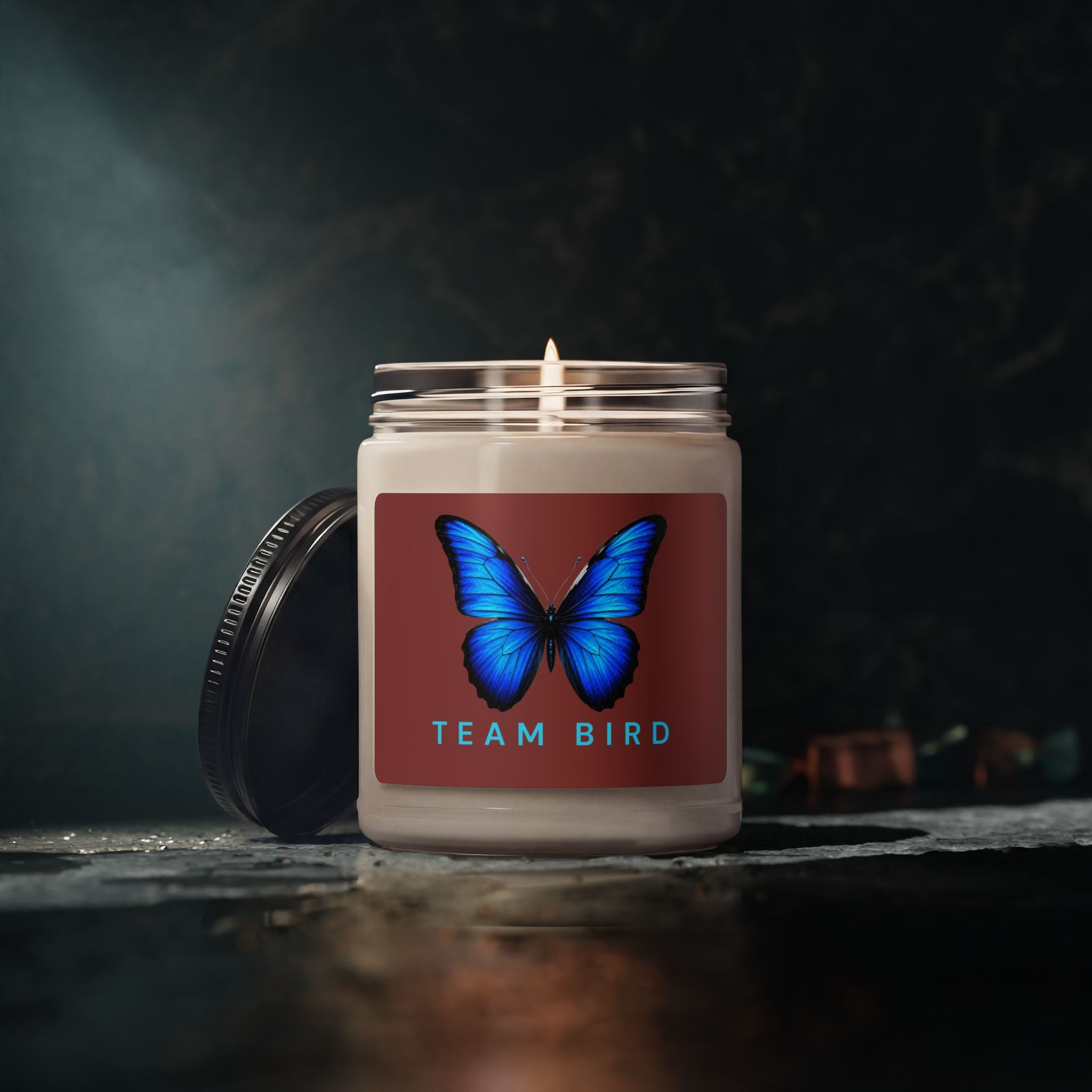 Team Bird Blue Butterfly Soy Candle – 9oz Scented Jar