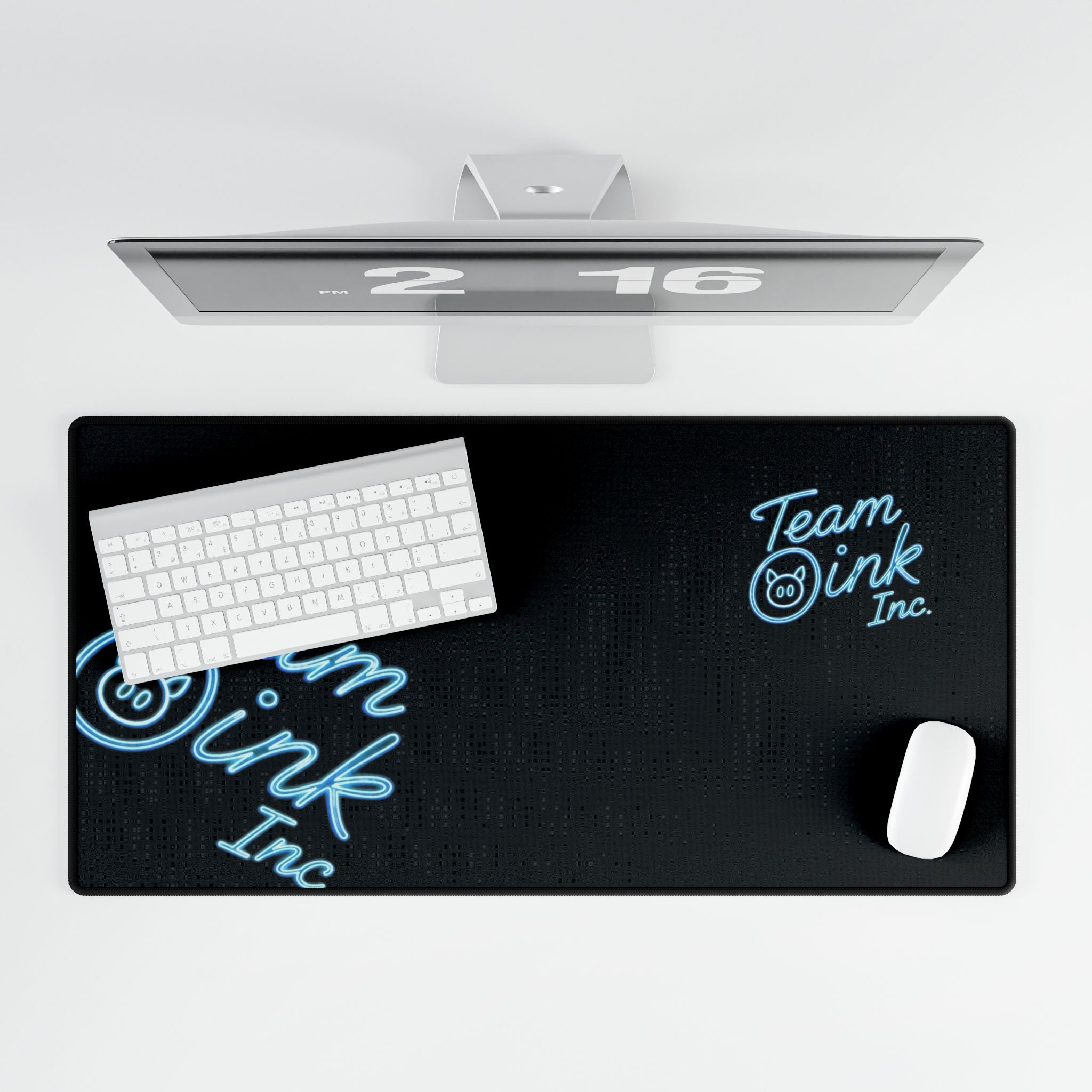 Team Oink Inc. Neon Logo Desk Mat — Large Gaming/Work Mousepad