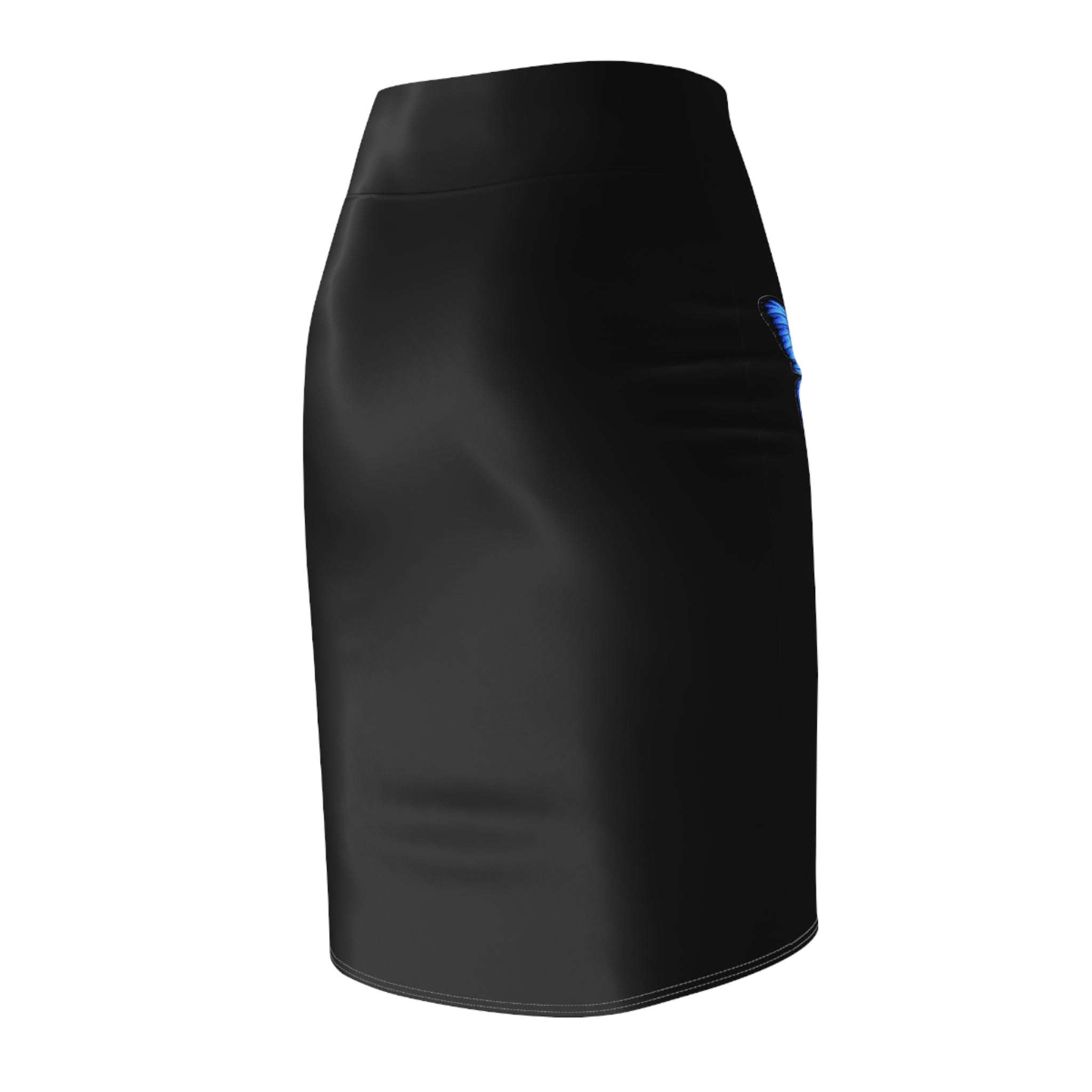 Blue Butterfly Black Pencil Skirt — Women's Elegant AOP Skirt