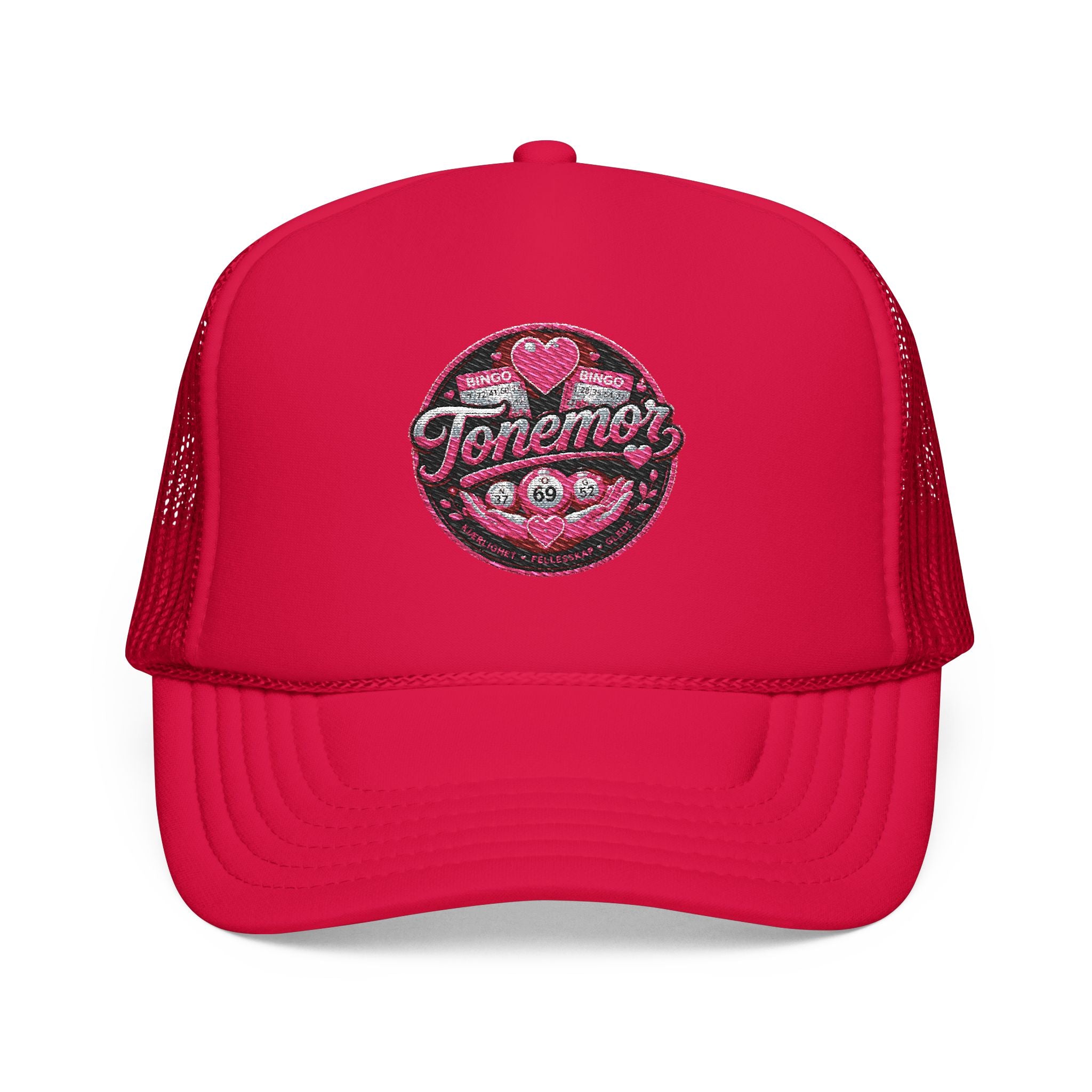 Foam Trucker Hat — Pink Glitter "Tenerme" Heart Patch Cap