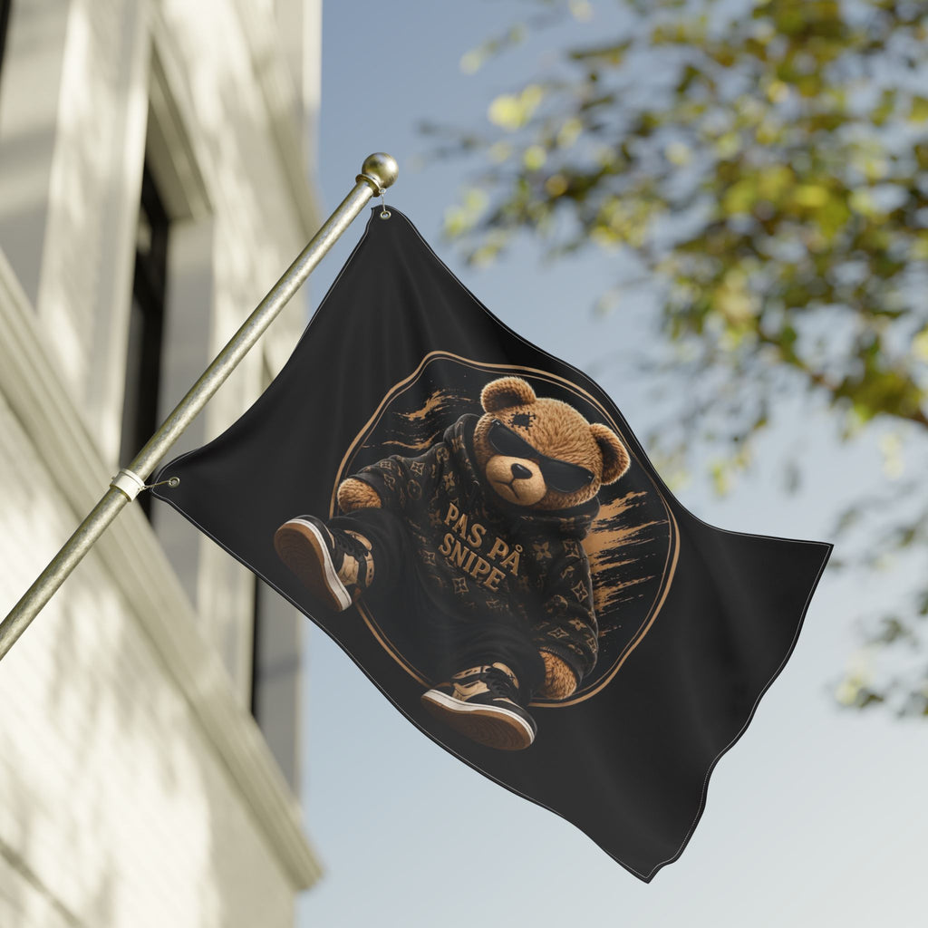 Double-Sided Flag — Cool Teddy Bear "Pas På Snipe" Outdoor Banner