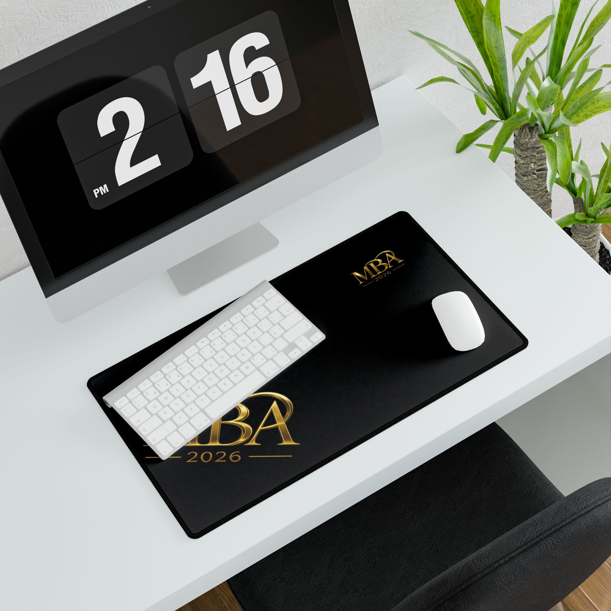 MBA 2026 Gold Logo Desk Mat — Luxury Black Extended Desk Pad for Graduates & Professionals