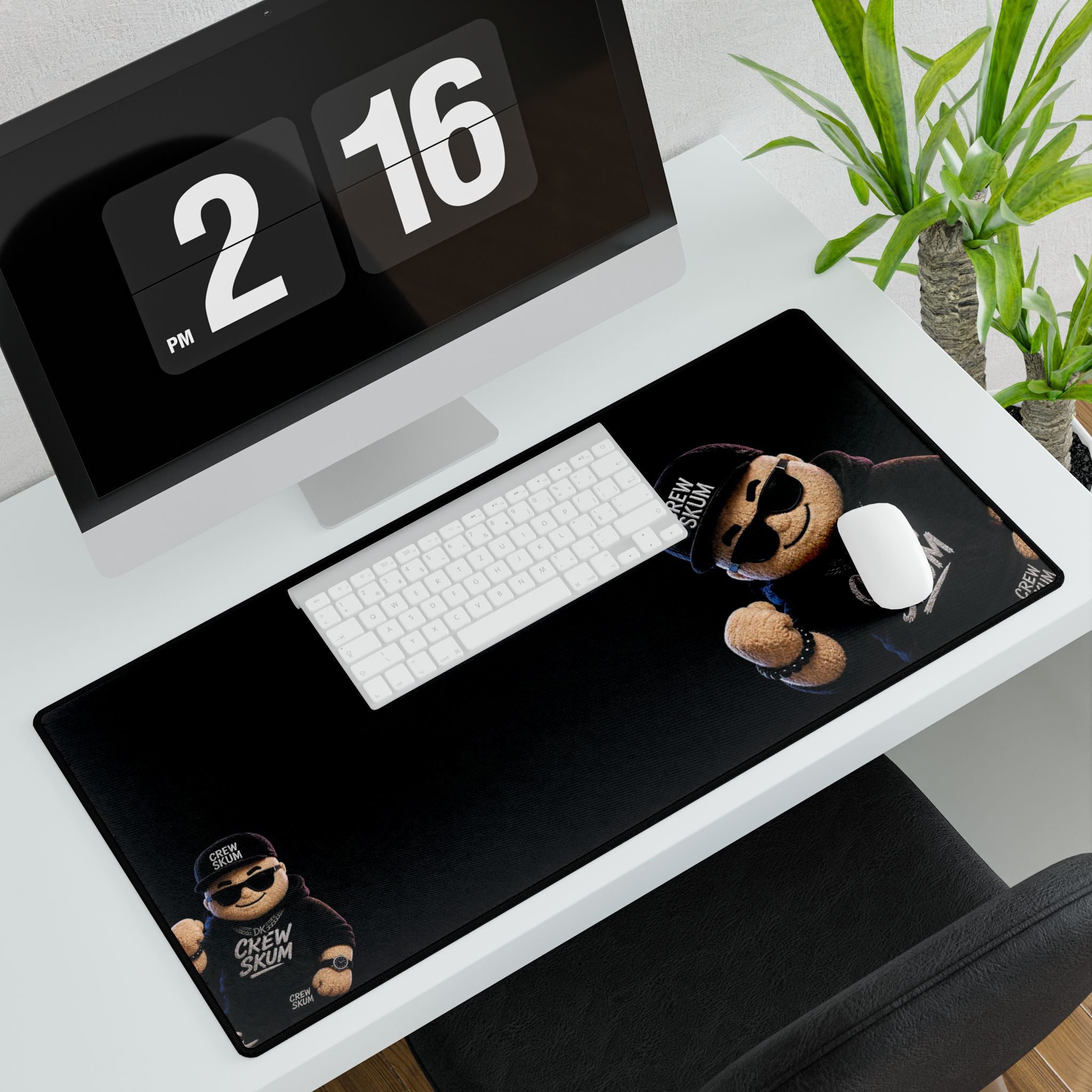 Crew Skum Gaming Desk Mat — Large Black Mouse Pad with Mascot